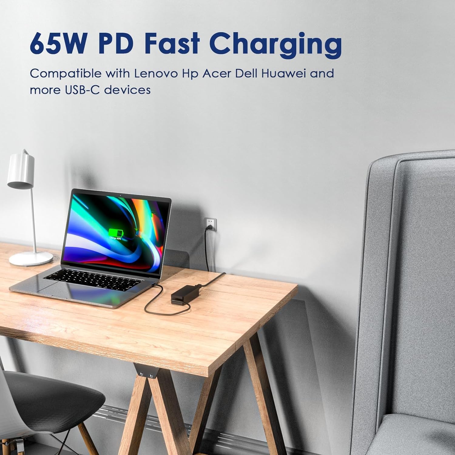 Replacement For Lenovo Laptop Charger 65W Usb C Thinkpad T14 E14 T480 T490 T15 E16 E15 X13 L13 L14 L15 P15S P52S P53S Chromebook