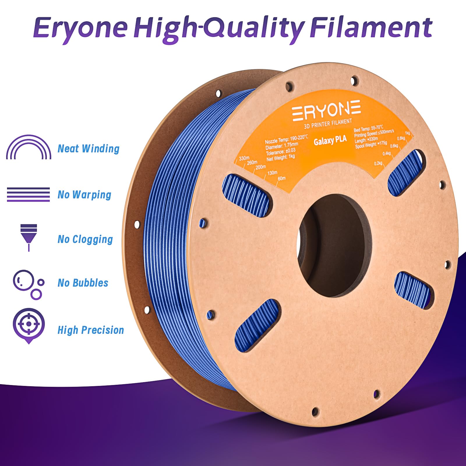 Eryone Sparkly Glitter Shining Pla Filament For 3D Printer, 1.75Mm, Tolerance: 0.03Mm, 1Kg(2.2Lbs)/Spool, Blue