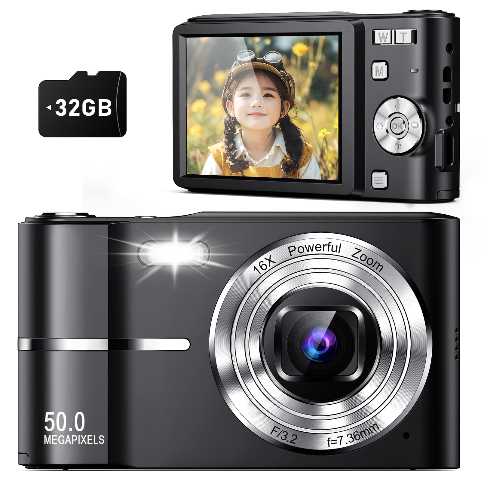 Upgrade Digital Camera, Autofocus 50Mp Fhd 1080P Camera For Kids With 16X Zoom Anti Shake, Compact Camera For Kid Student Childr