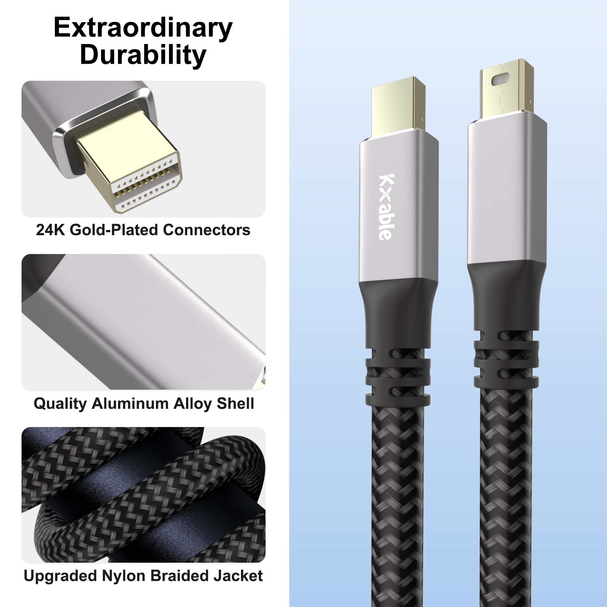 4K Mini Displayport To Mini Displayport Cable 20Ft, [4K@60Hz, Gold Plated Plugs, Nylon Braided], Mini Dp To Mini Dp Cable, Not T