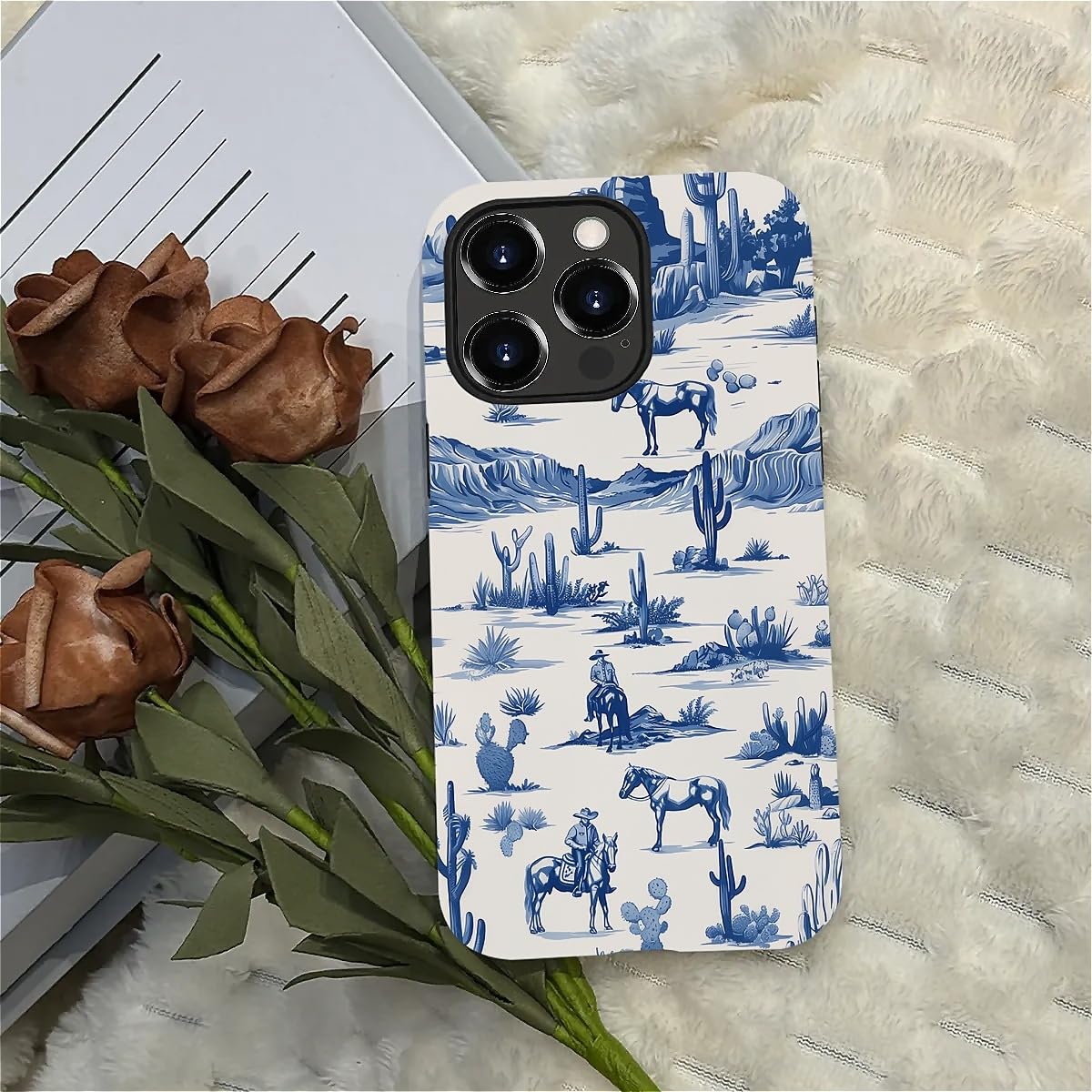 Fkbrcl4U For Iphone 15 Pro Case, Hybrid 2-Layer Silicone Protective Matte Case For Girl Women Western Cowboy Horse Cow Desert Ca
