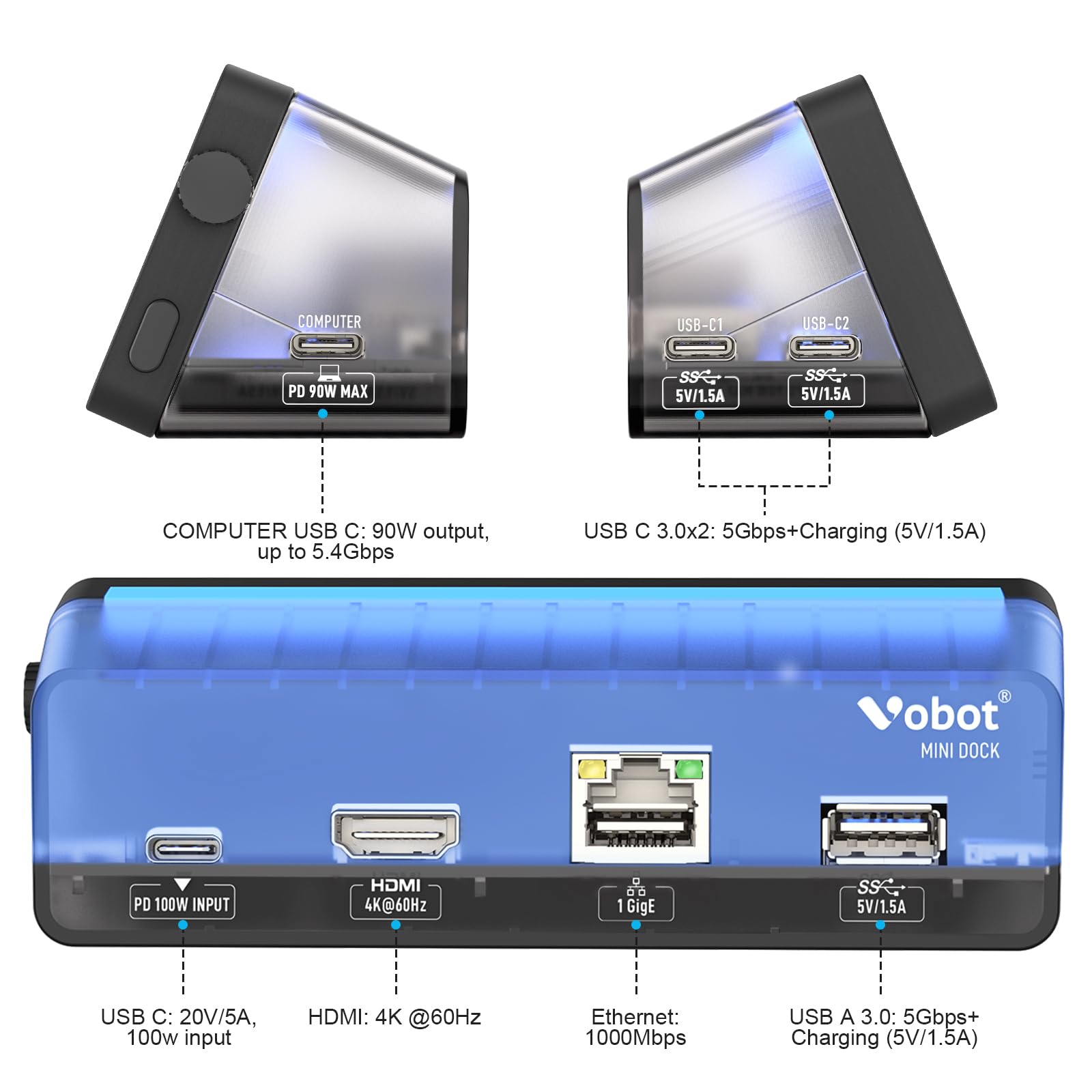 Usb C Laptop Docking Station (7-In-1) With Screen, Multiple Built-In Apps, Hdmi 4K@60Hz, 90W Max Power Delivery, 1 Gbps Ethernet