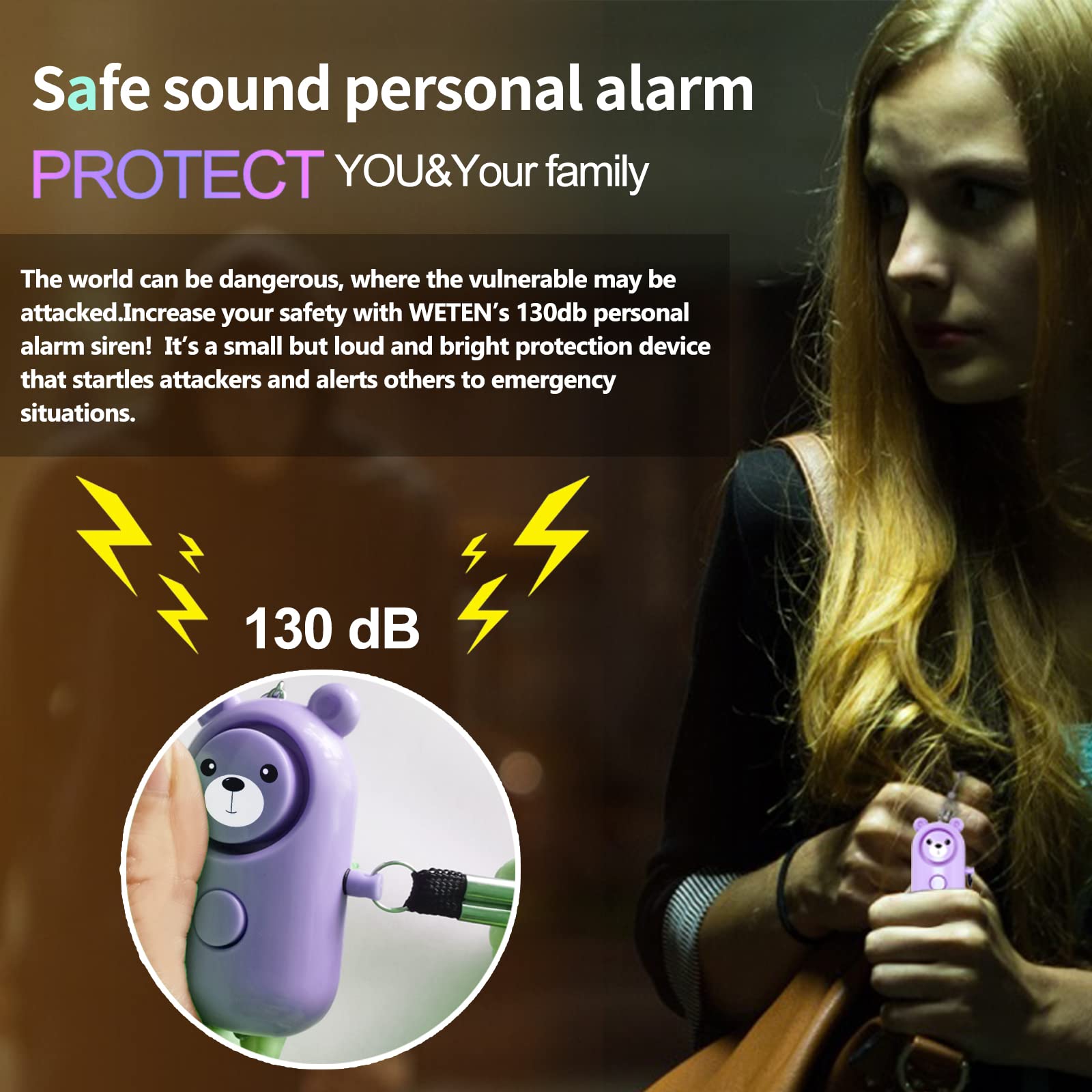 Personal Alarm Safe Sound For Women Kids Elders, 2 Pack Cute 130Db Loud Siren Safety Self Defense With Led Light, Security Keych