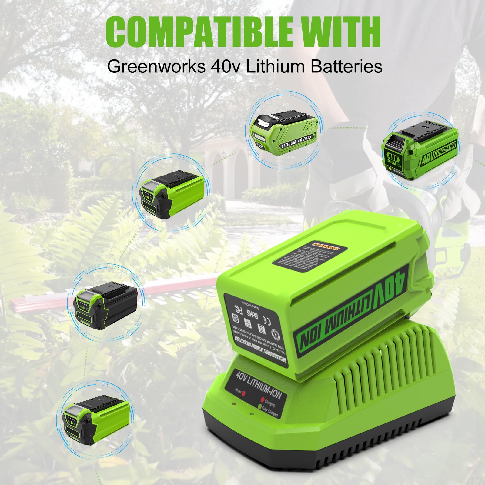 Ahomtikk 40V Charger Replacement For Greenworks 40V Battery Charger (With Wall Mount Design) Compatible With Greenworks G Max 40