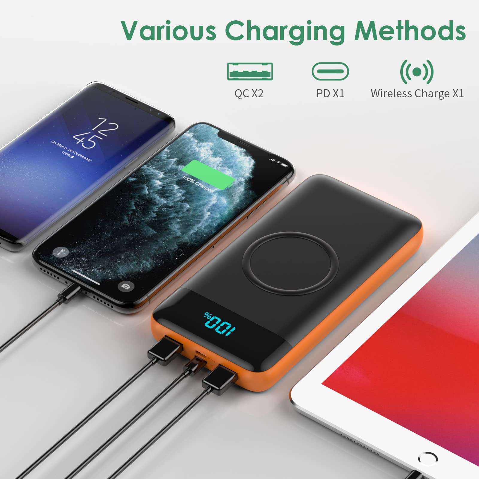 Wireless Portable Charger 30800Mah 15W Wireless Charging 25W Pd Qc4.0 Fast Charging Smart Led Display Usb C Power Bank 4 Output