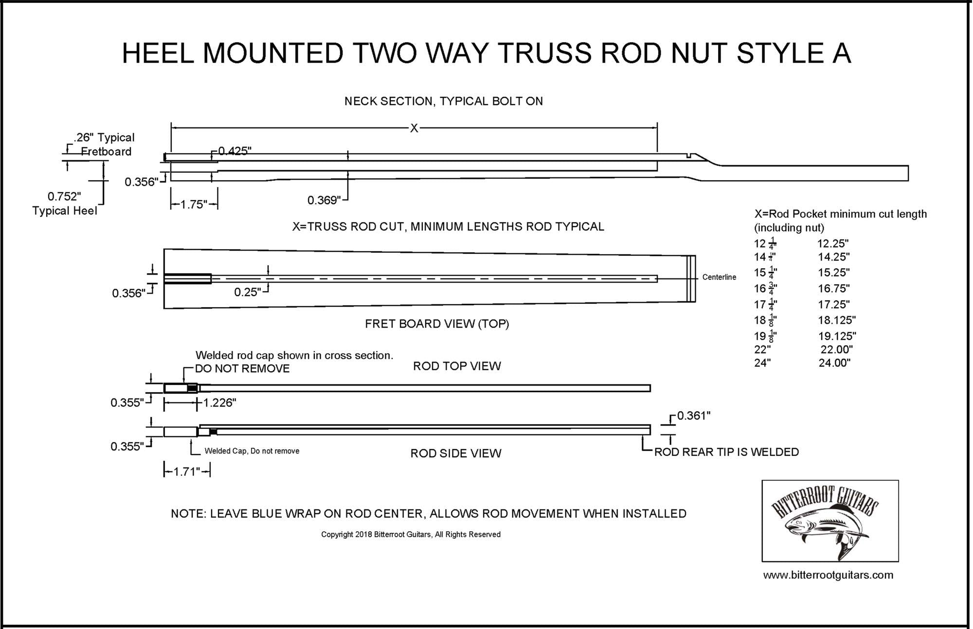 Bitterroot Guitar Truss Rod 12 1/4'' Two Way