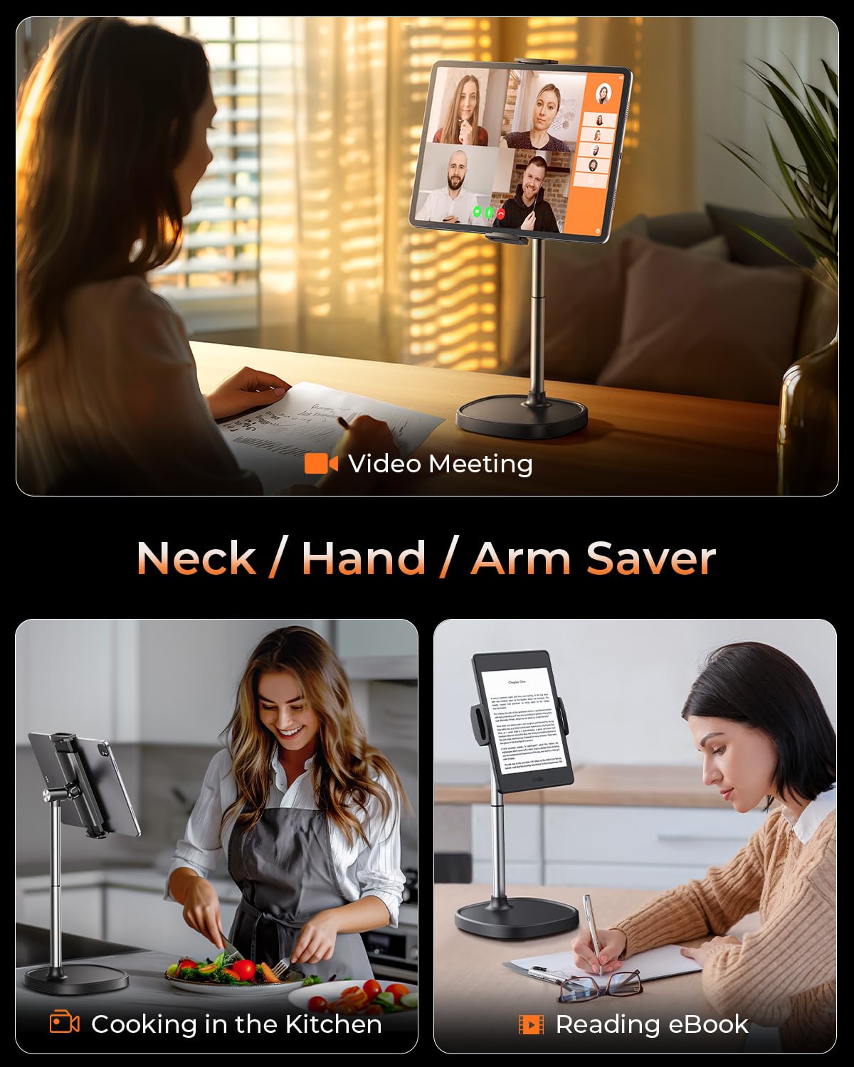 Height Adjustable Tablet Stand For Desk, Tablet Holder 360 Rotation: Desktop Tablet Accessories For 4.7 15.6'' Tablet Like Ipad