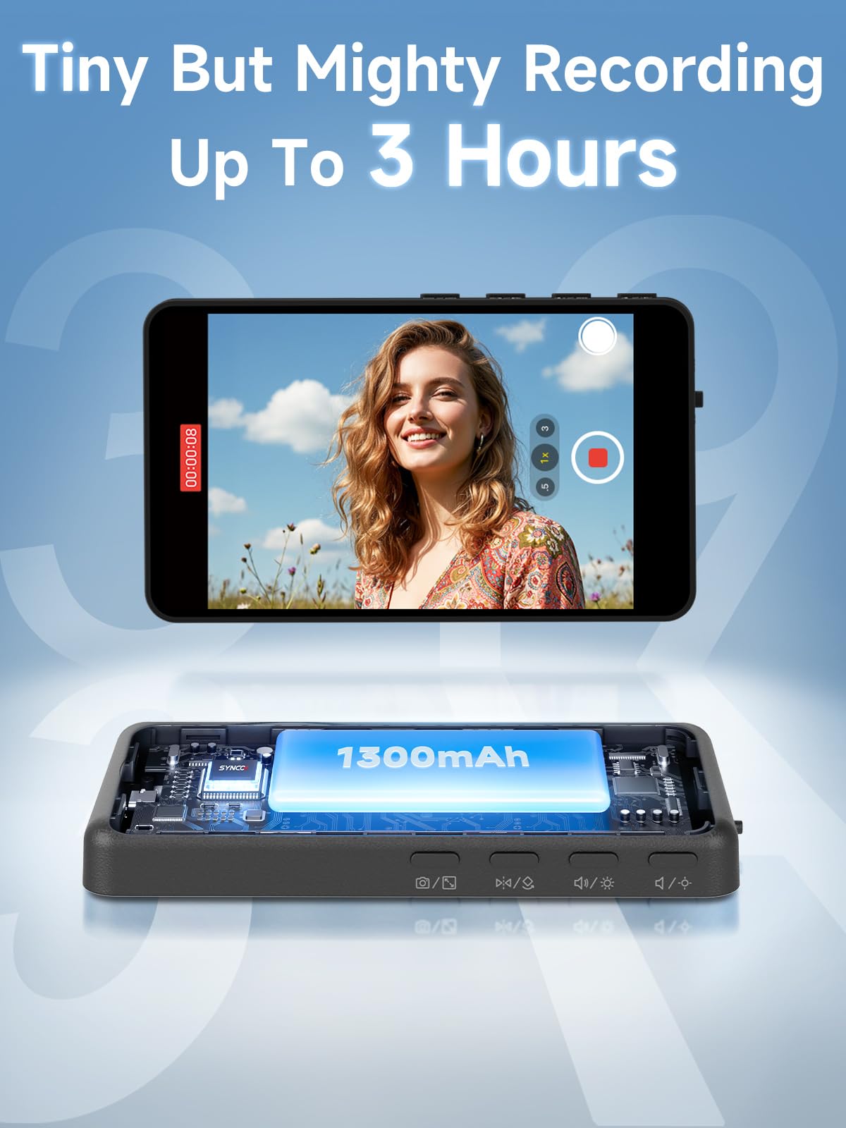 Synco Xview Vlog Selfie Monitor Screen For Iphone & Android, Magnetic Wireless Rear Camera Phone Monitor With 164Ft Range, 3H Ba