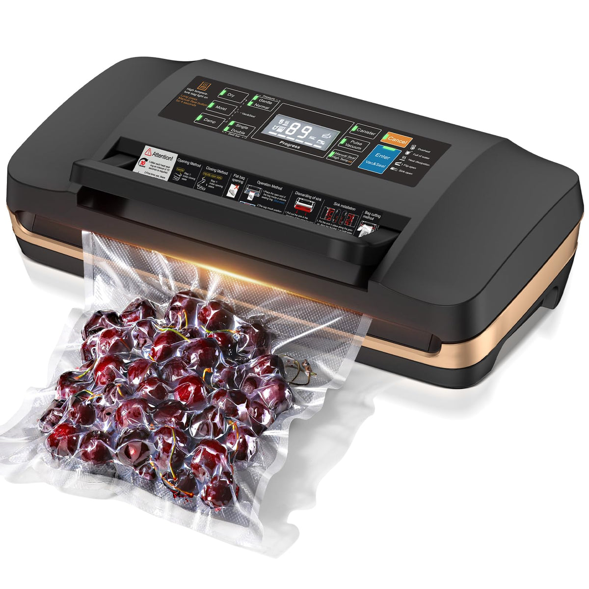 95Kpa Vacuum Sealer Machine,Commercial Full Automatic Food Sealer,Powerful Sealing System With Double Heat Seal,Bags Storage, Ea