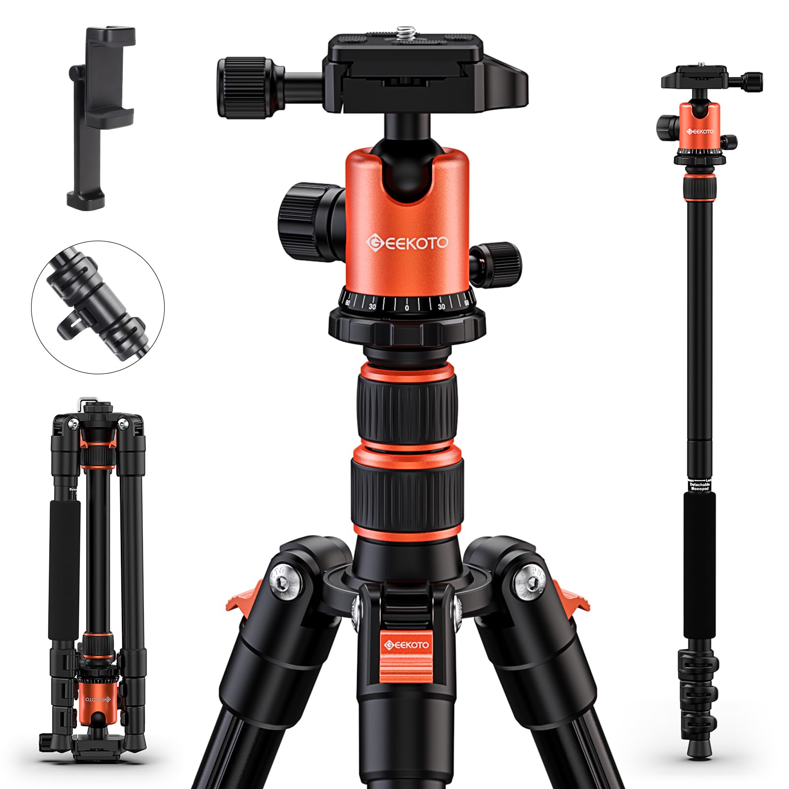 Geekoto 58� Magnetic Tripod, Compact Aluminum Alloy Lightweight Magsafe Camera Tripod With 360 Degree Panorama Ball Head, Professional Camera Tripod For Travelling, Learning And Working