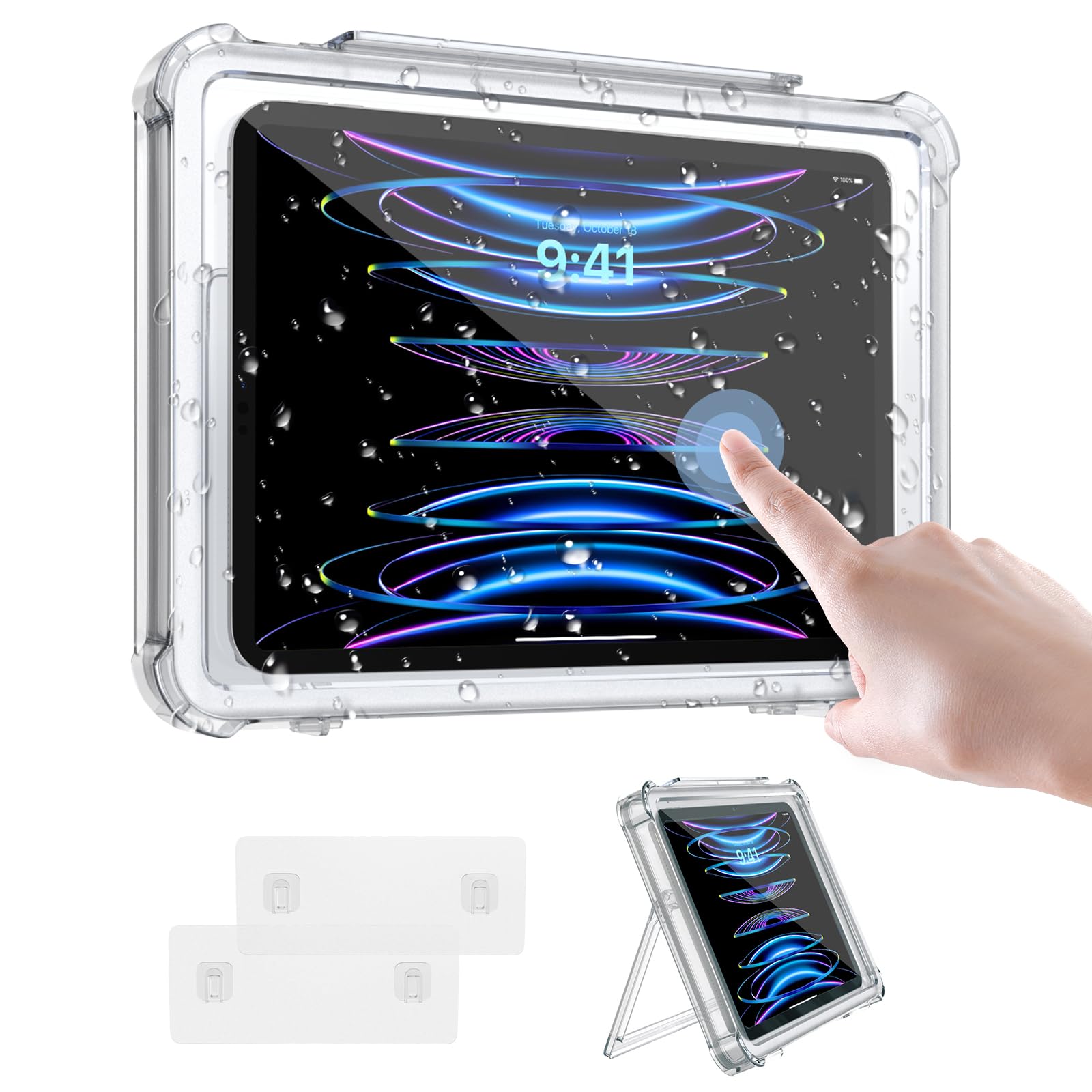 MoKo Shower Tablet Holder, Waterproof Shower iPad Holder Wall Mount Up to 11', 360�Rotation Bathroom Tablet Holder with Touchable Anti fog Screen, 2 Placement Modes, Fit for iPad 10/Pro 11 2022, Clear