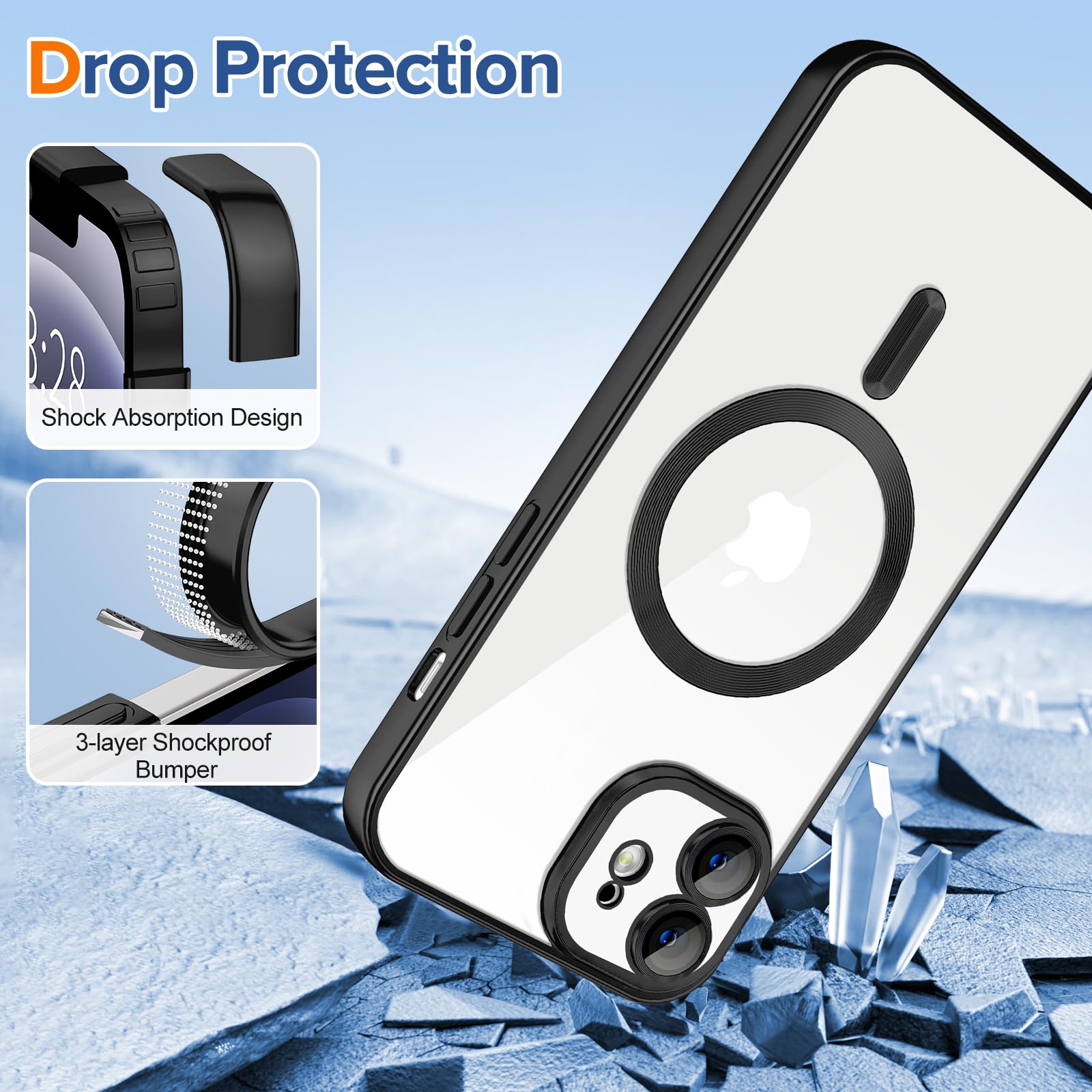 Hython Magnetic Clear Case For Iphone 12 Case With Camera Lens Protector [Compatible With Magsafe] Luxury Plating Edge Slim Soft