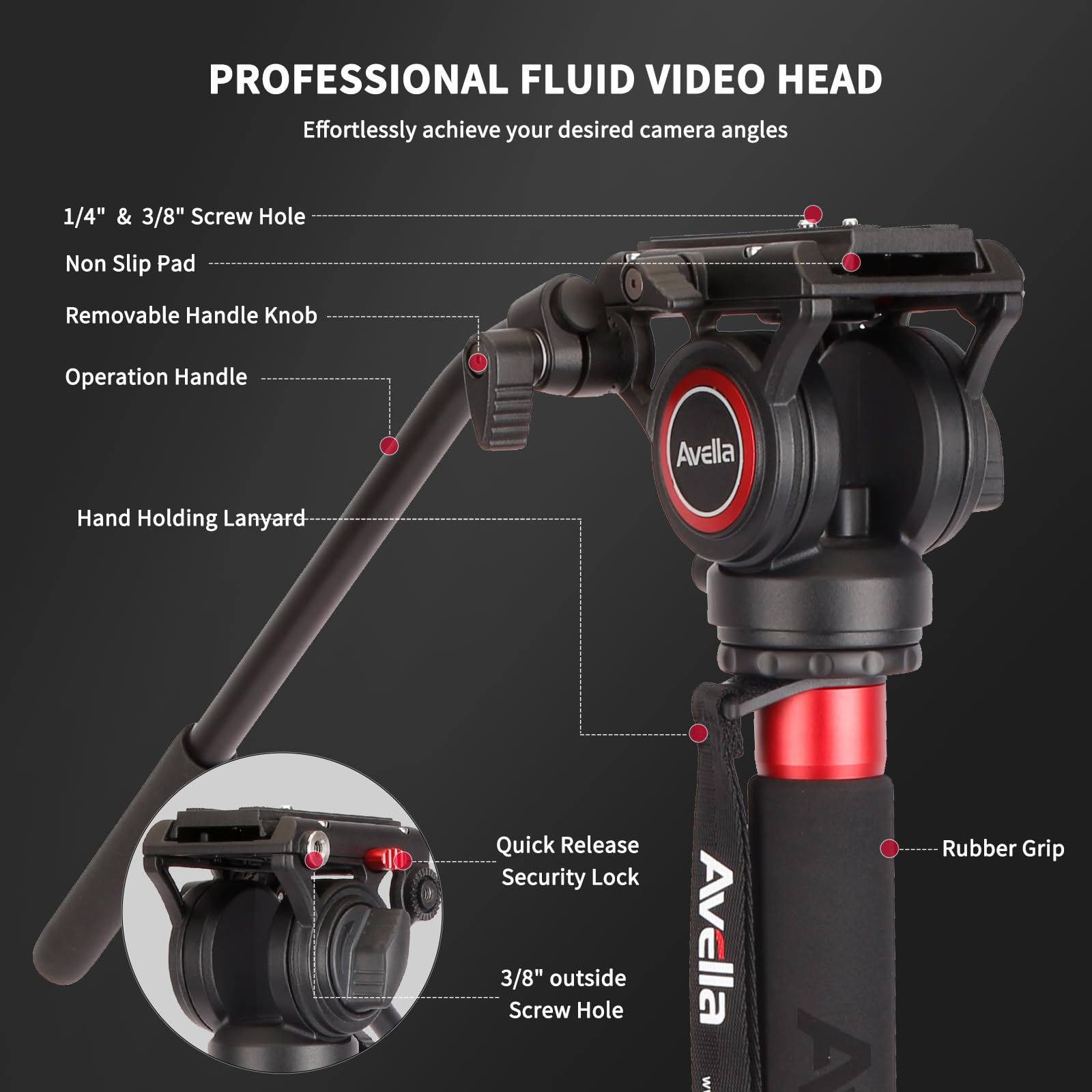 Avella Cd324 Carbon Fiber Video Monopod Kit, With Fluid Head And Removable Feet, 71 Inch Max Load 13.2 Lb For Canon Nikon Sony O