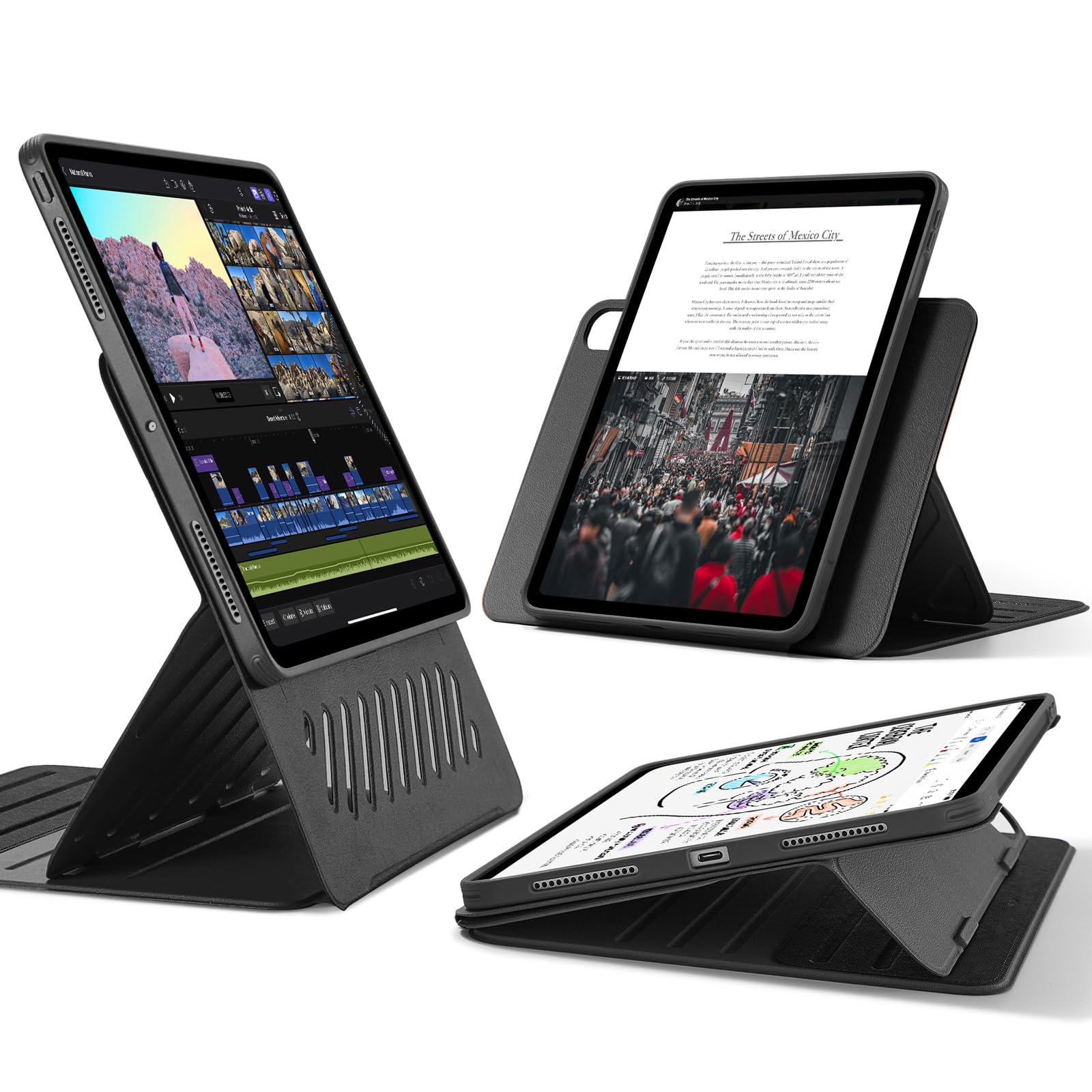 Esr For Ipad Pro 13 Inch Case M4(2024), Ipad Pro 13 Rotating Case With Removable Magnetic Cover, Adjustable Portrait/Landscape Stand With Raised Screen View, 9 Standing Angles, Shift Series, Black