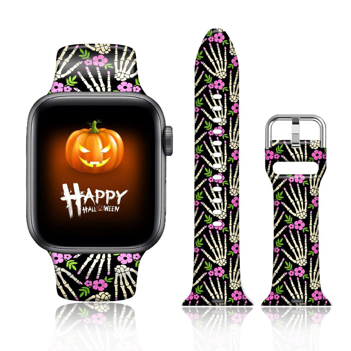 Ftfcase Halloween Sport Bands Compatible With Apple Watch 42Mm 44Mm 45Mm 49Mm For Women Men, Halloween Bones Flower Printed Soft