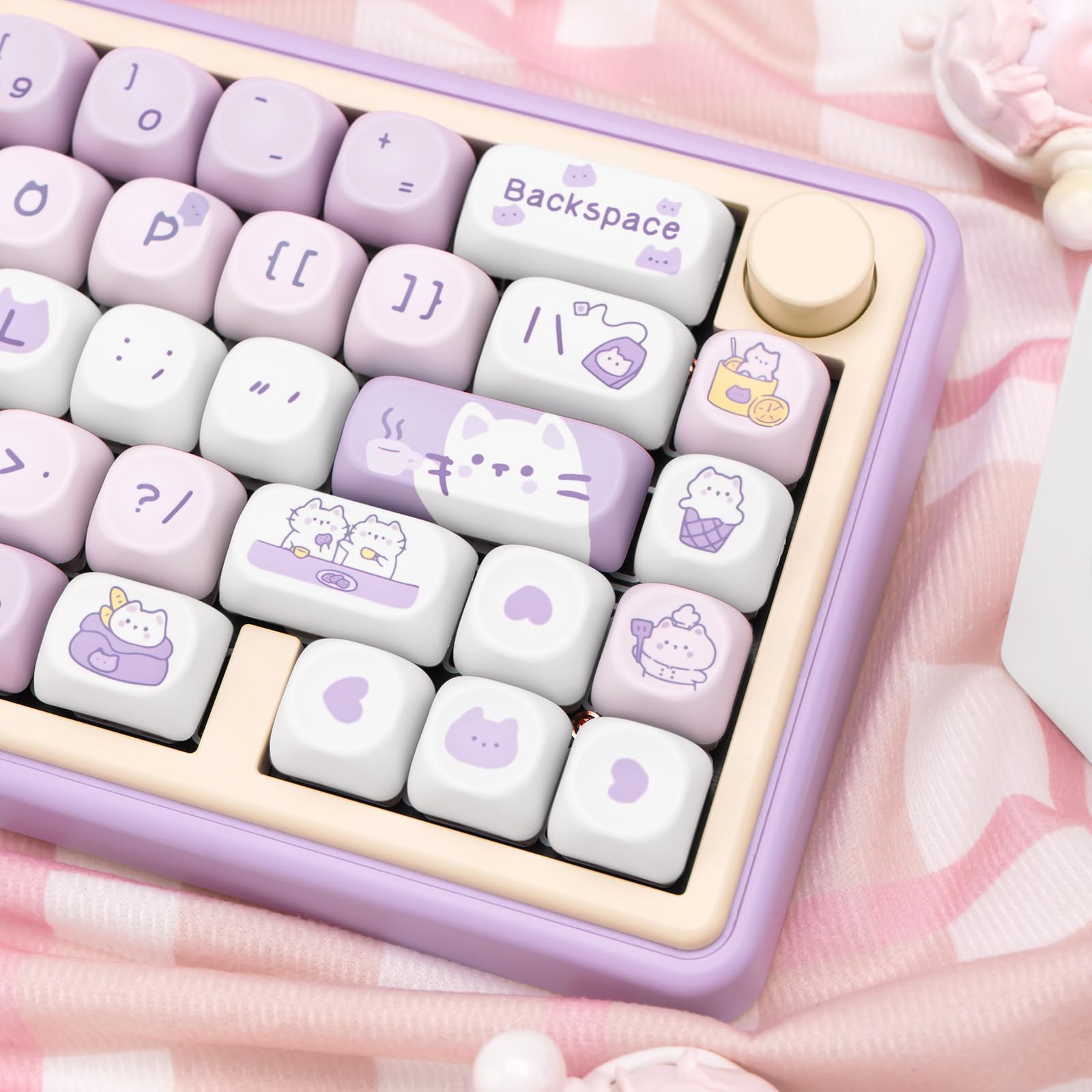 Coomickey Pbt Keycaps, Moa Profile Keycaps 132 Keys Dye Sublimation Purple Cute Cat Customized Keycaps For Ansi Layout Cherry Mx
