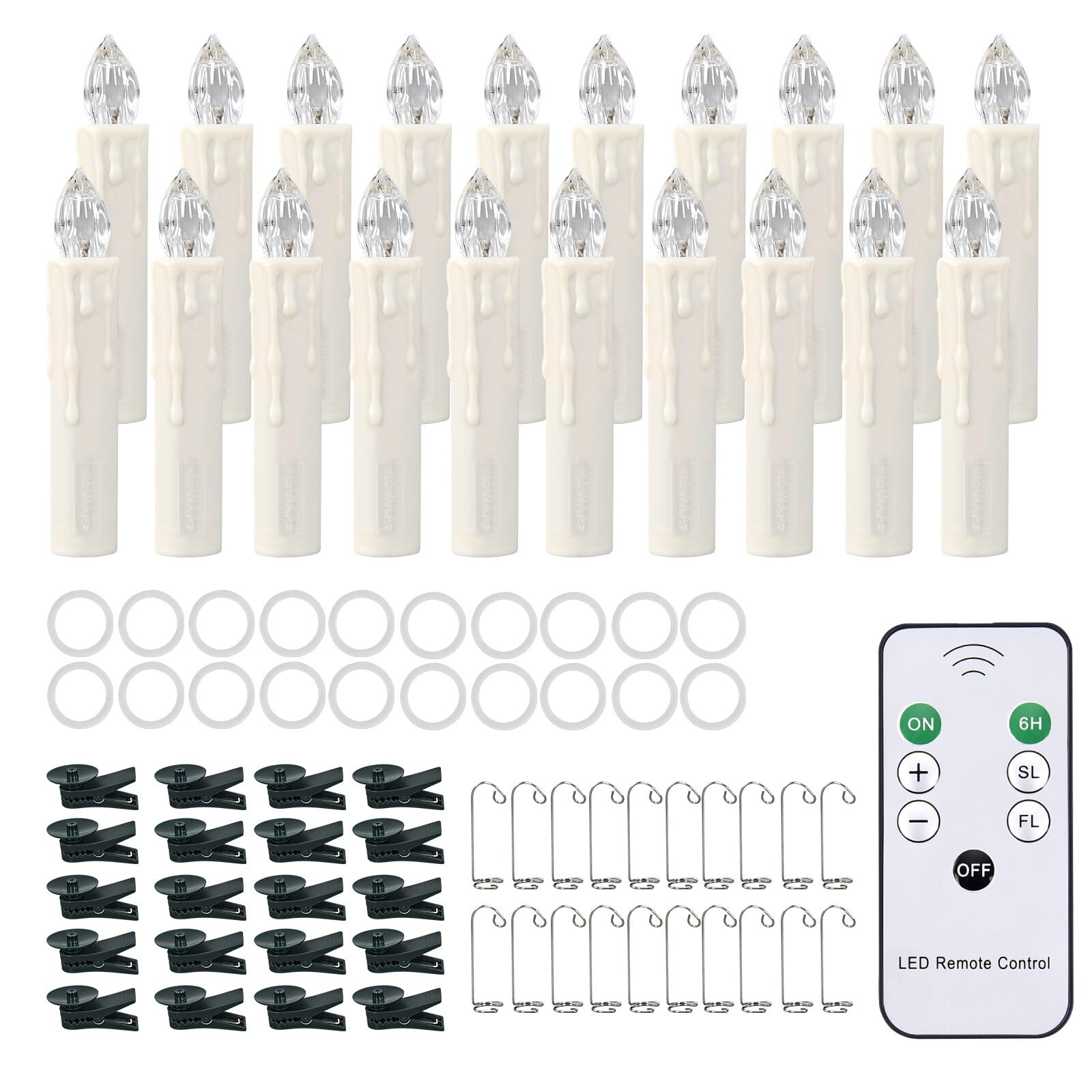 Racegt 20 Pcs Flameless Candles With Remote, Clip On Candle Lights For Christmas Tree With Timer, Battery Operated Led Window Ca