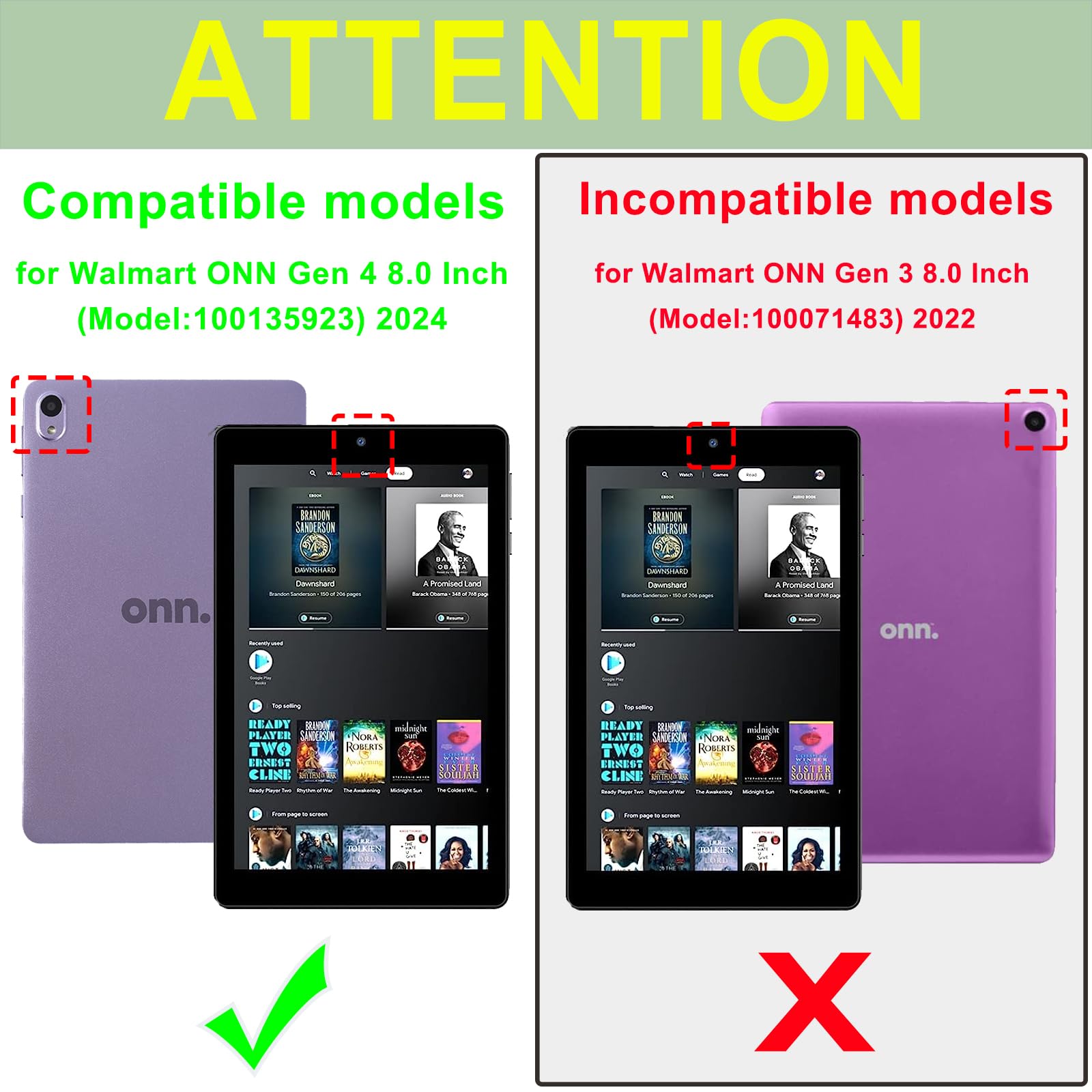 Atooz For Walmart Onn 8 Inch Case 2024 (Model:100135923),Soft Silicone Onn 8 Inch Gen 4 Kids Tablet Case With Stand Onn Surf 8 I