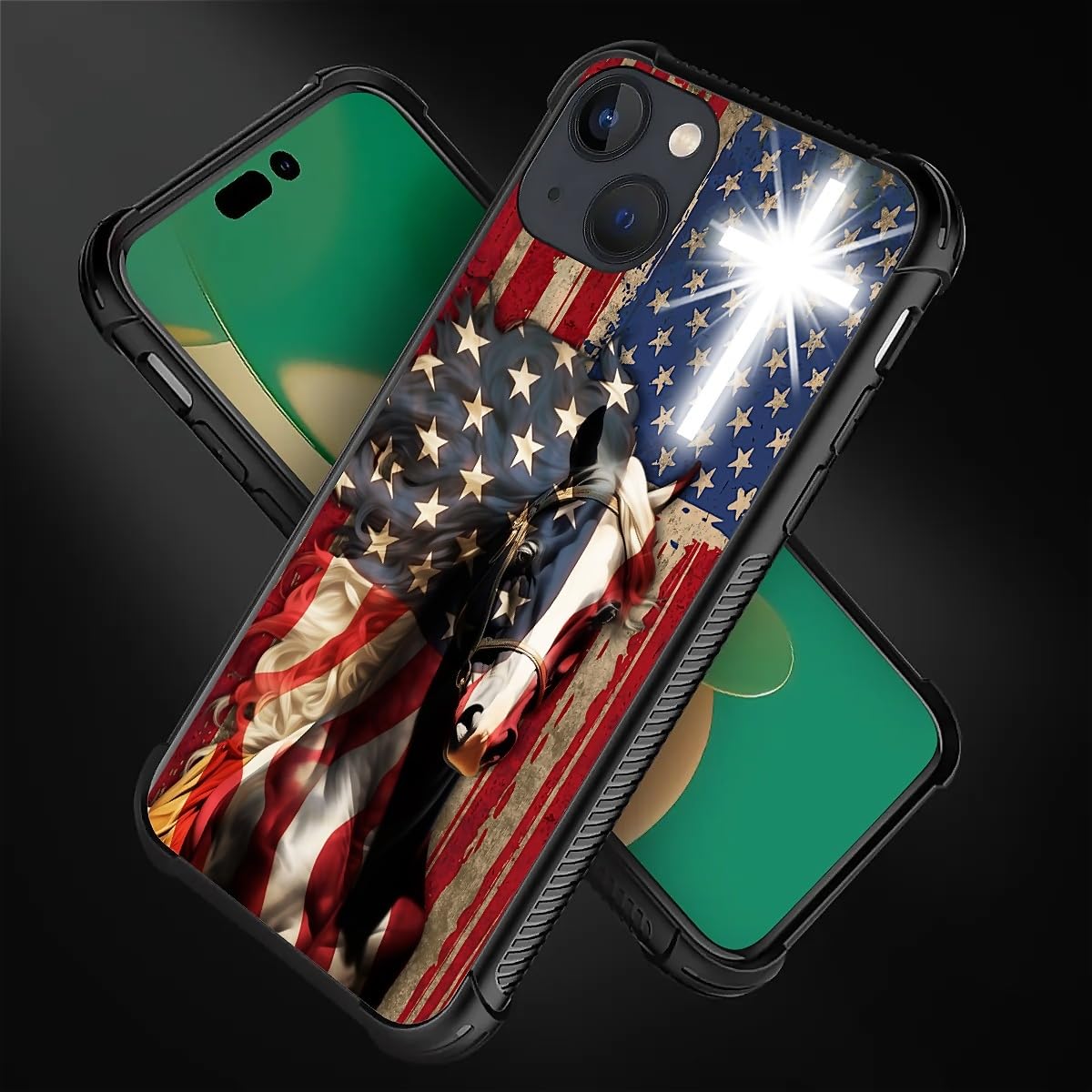 Fkbrcl4U For Iphone 13 Case, Red American Flag Horse Cross Pattern Graphic Design Girl Boy Soft Silicone Hard Acrylic Shock Prot