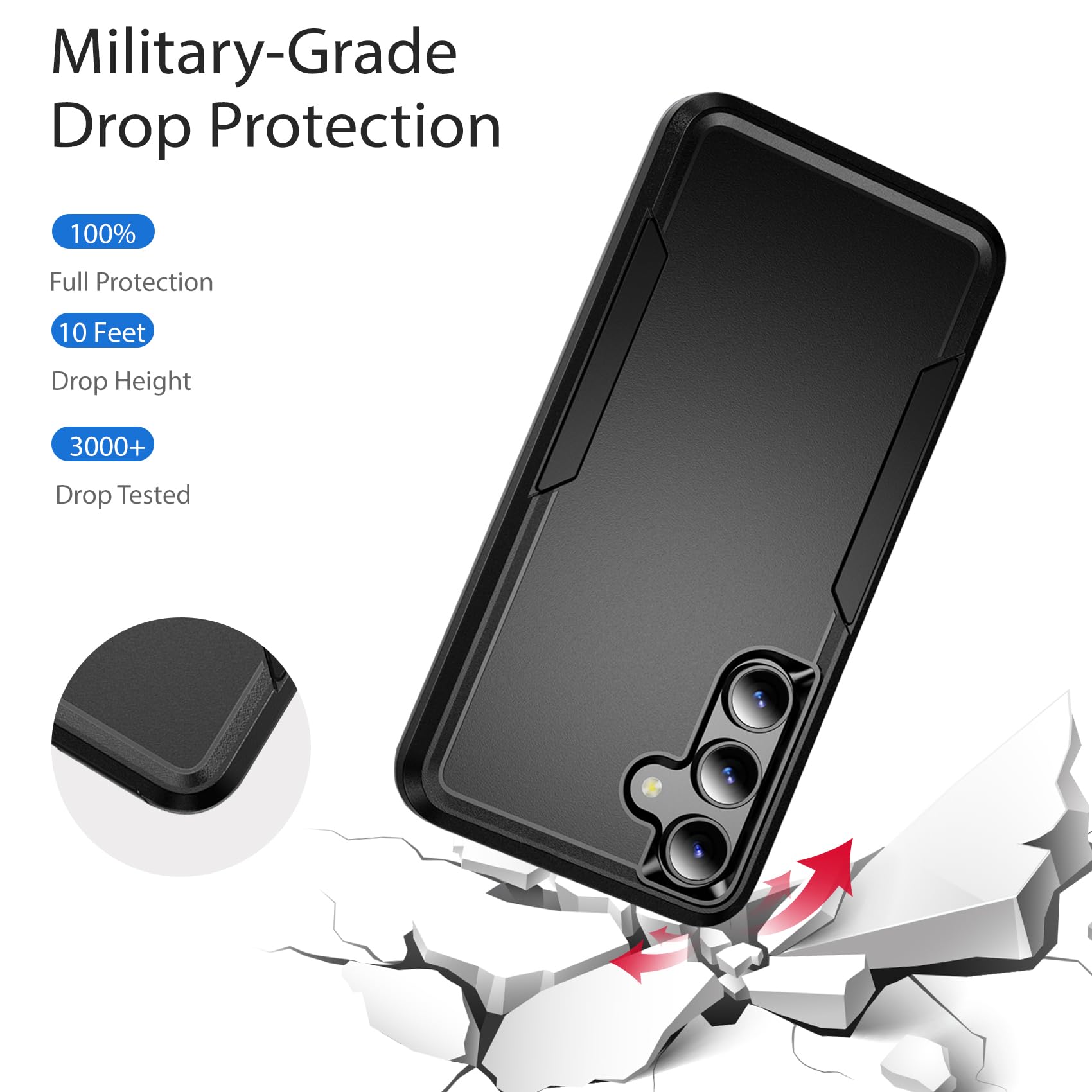 Hsefo Designed For Samsung Galaxy S24 Plus Case, Black Dual Layer, Heavy Duty Shockproof Tough Rugged Protective Cover For Galax