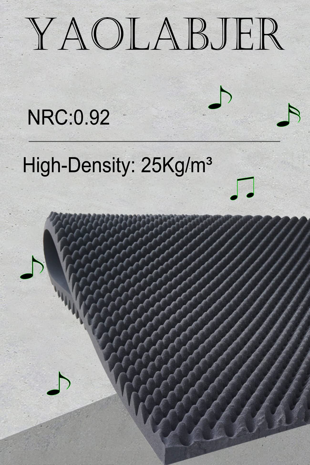 Yaolabjer 2 Pack 48''X 24''X 2'' Black Sound Proof Foam Panels, Acoustic Foam Egg Crate Foam Panel, Noise Cancelling Foam Studio