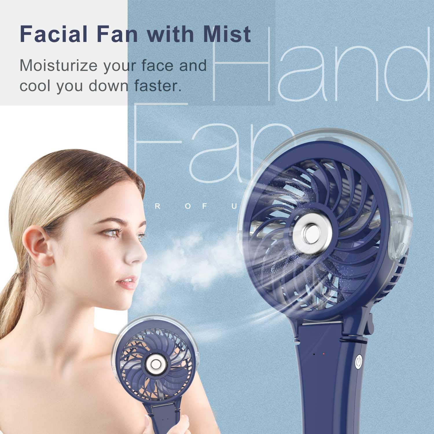 Handfan Portable Handheld Misting Fan, Rechargeable Personal Mister Fan, Battery Operated Spray Water Mist Fan, Foldable Electri