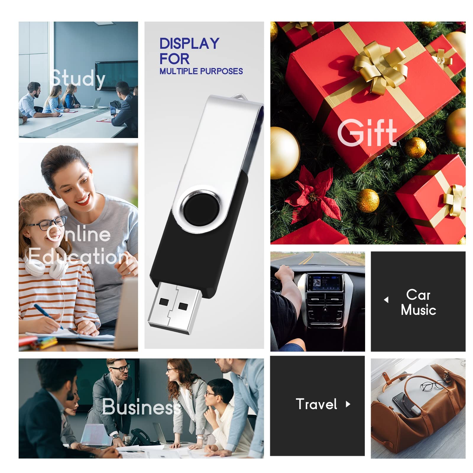 10 Pack 8Gb Usb 2.0 Flash Drive Memory Stick, Vuefamy Swivel Thumb Drives Bulk For Data Storage With Lanyards And Removable Labe