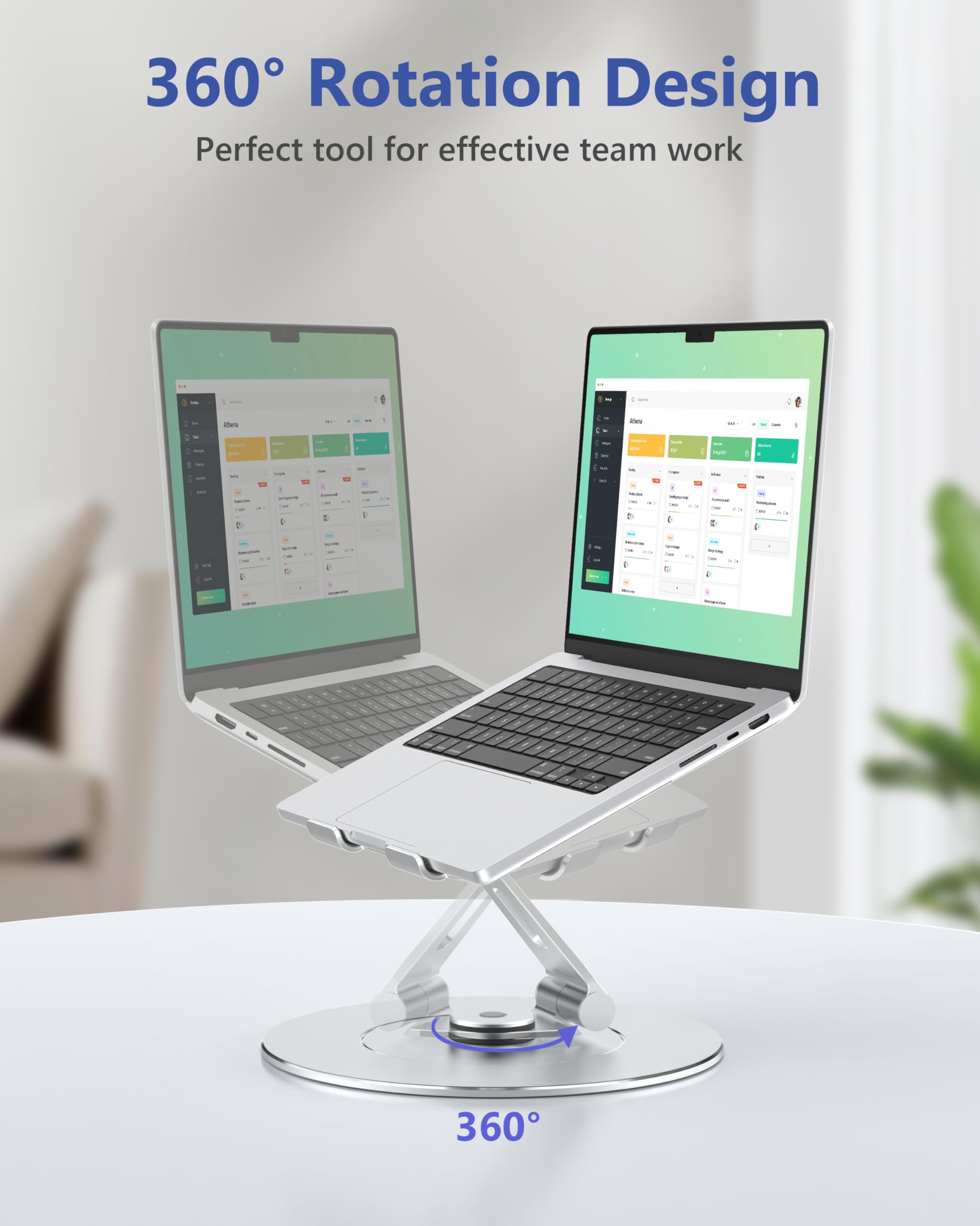 Laptop Stand For Desk With 360 Rotating Base,Ergonomic Protable Laptop Riser For Collaborative Work,Aluinum Computer Notebook St