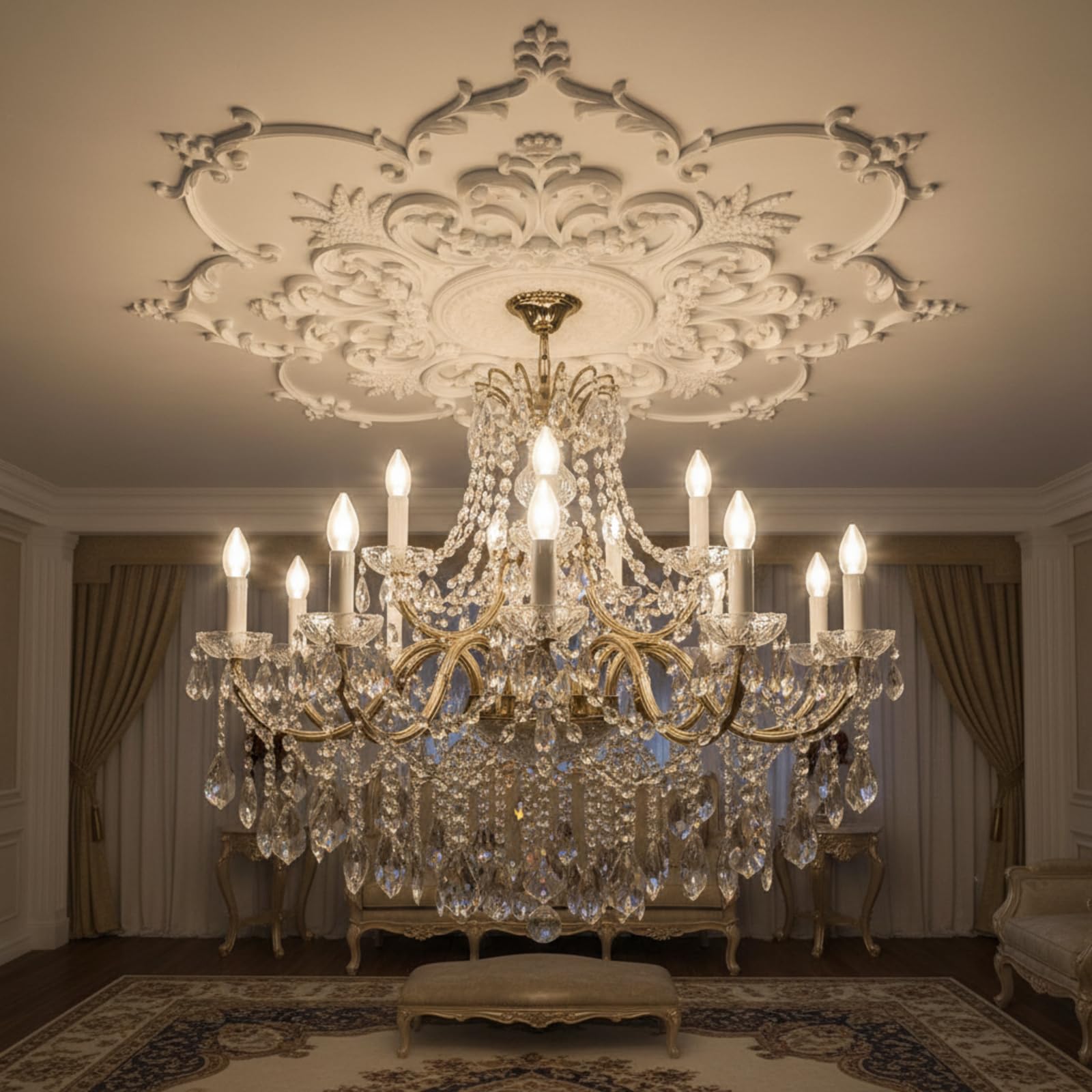 Nuanchu 43.3 Large PU Ceiling Medallion Combination Decorative 2.36 ID French Style Chandelier Base Ceiling Medallion for Li