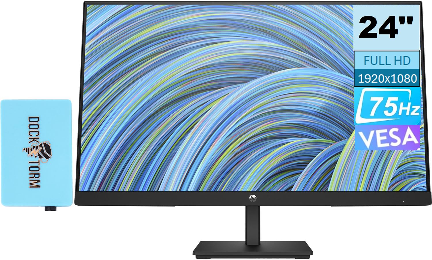 Hp V24V G5 Freesync Monitor 65P62Aa#Aba Bundle With Docztorm Dock, 24'' Fhd Va (1920X1080) 75Hz Display, 1 Hdmi 1.4, 1 Vga, Vesa