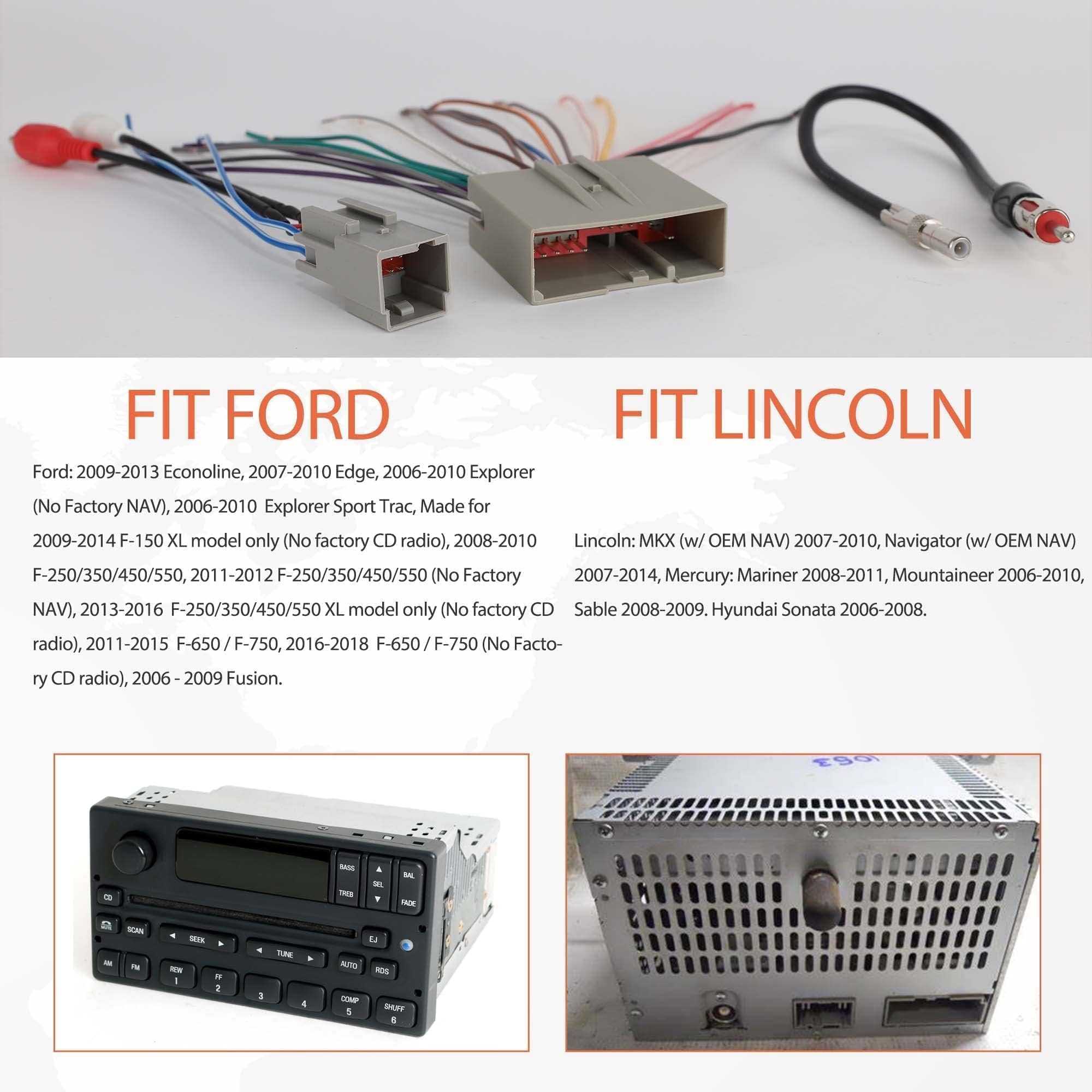 Nuith Car Radio Stereo Wire Harness Connector Antenna Adapter For Ford 2006 2012, Lincoln 2006 2010, Mercury 2006 2009 Fit Oem R