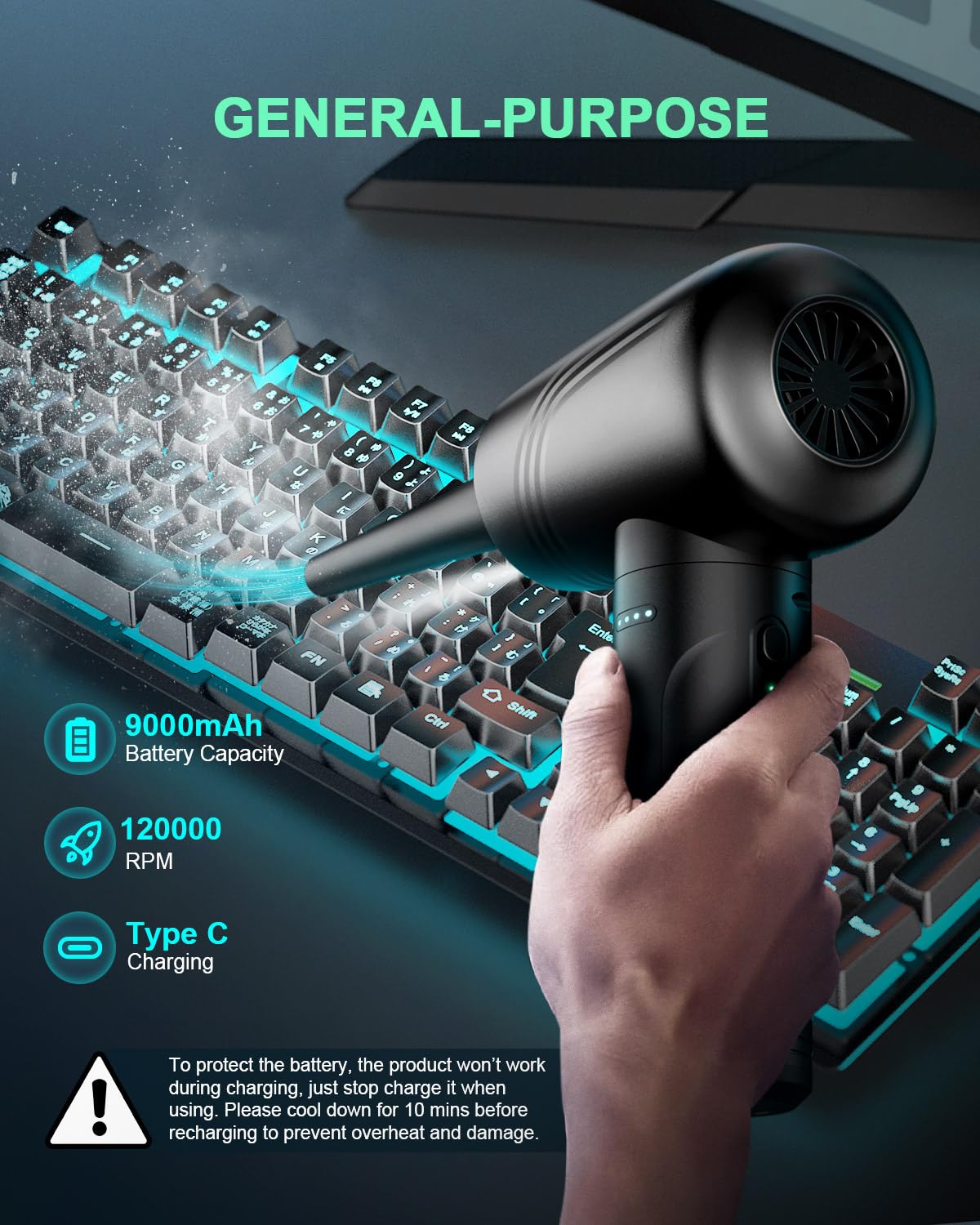 Bankky 11 In 1 Compressed Air Duster, 3 Gear Adjustable 120000 Rpm Electric Air Duster With Led Light, Reusable No Canned Keyboa