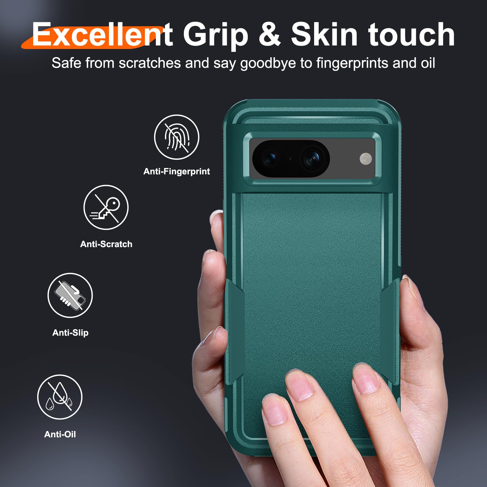 Janmitta For Google Pixel 8 Case With Screen Protector+Camera Lens Protector+Wrist Strap Lanyard,Heavy Duty Shockproof Full Body