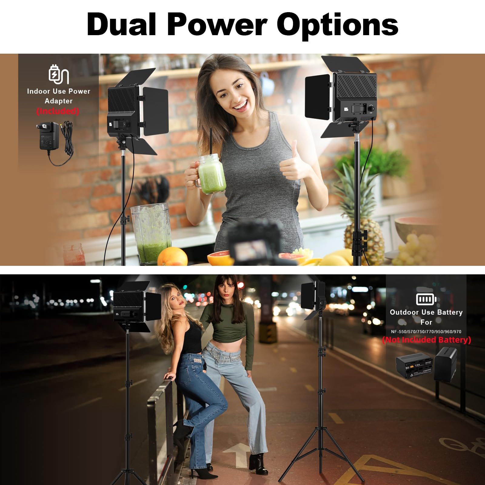 Pixel Led Video Light Kit With Barn Door, 2 Pack Bi Color Photography Lighting, 2500 6500K Dimmable Studio Light, Cri 96+ Panel