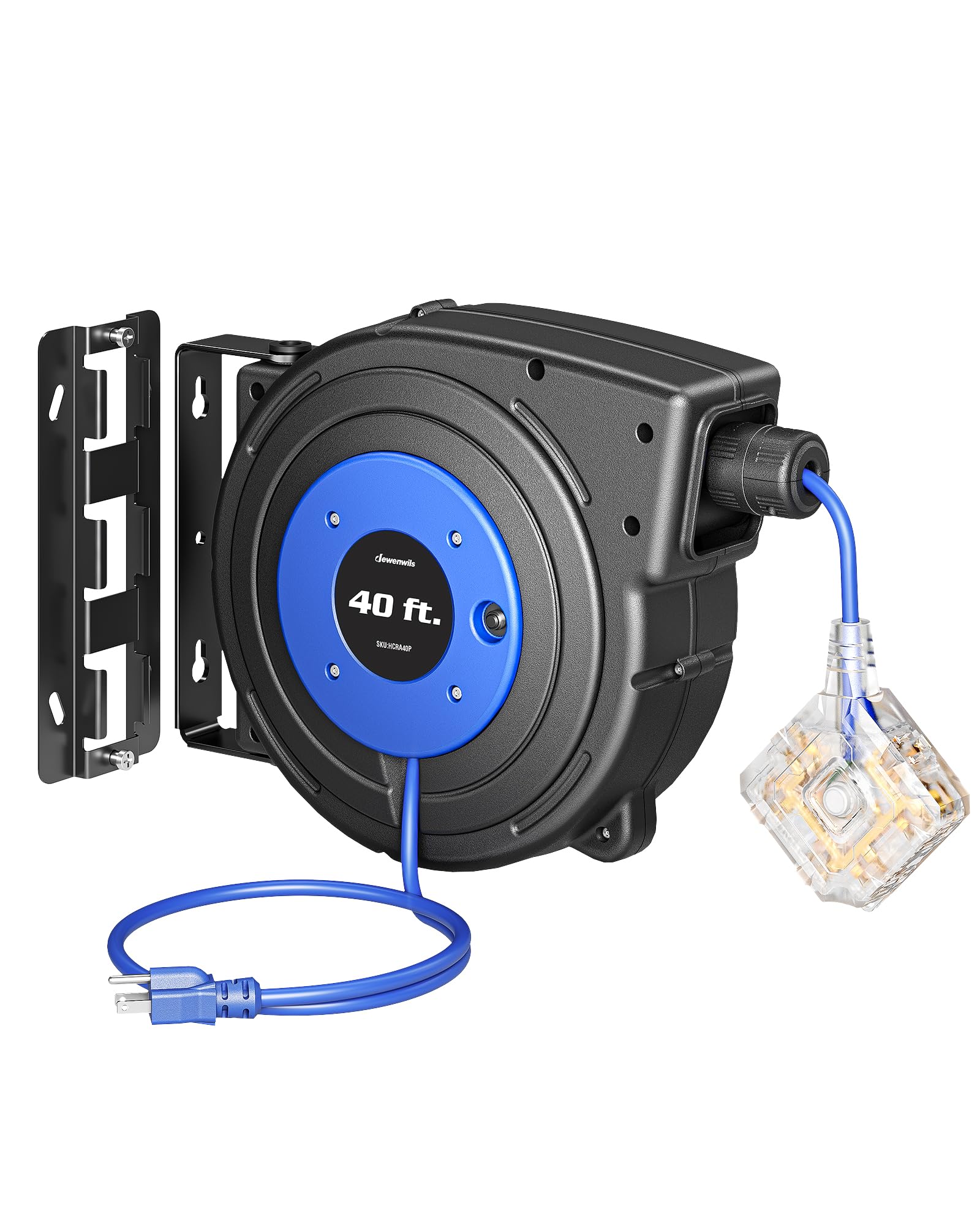Dewenwils Extension Cord Reel, 40Ft Retractable Cord Reel, Twist Lock Stopper, 12/3C Sjtow, 6 Grounded Outlets, Retractable Exte