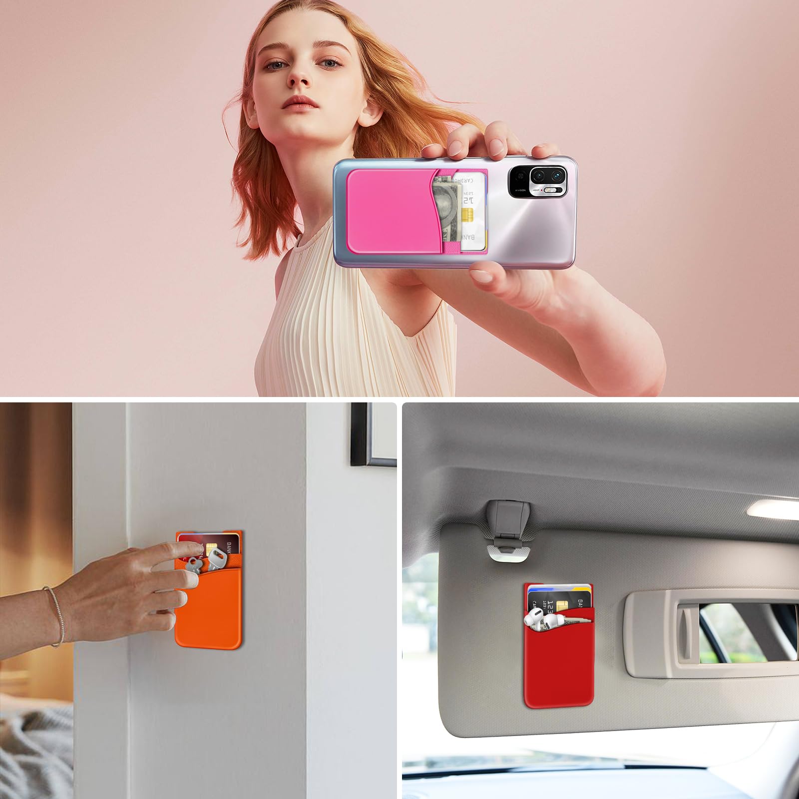 Senose 5 Pack Cell Phone Wallet, Silicone Phone Card Holder, Phone Credit Card Holder Adhesive Stick On For Back Of Phone Case,