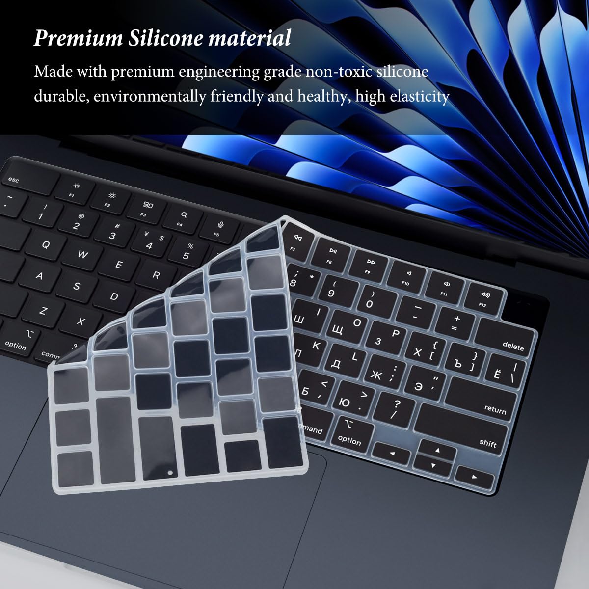 Russian Language Keyboard Cover Skin Compatible For 2024 2022 Macbook Air 15.3 Inch A2941 A3114/Macbook Air 13.6 Inch A3113 A268