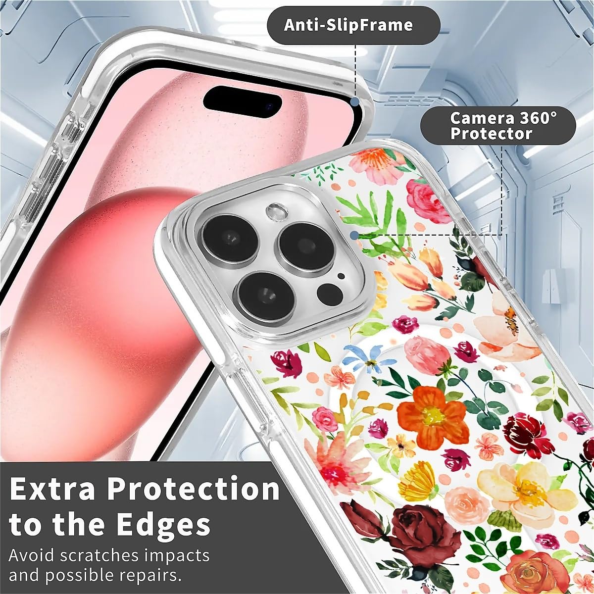 Okbuok For Iphone 15 Case [Compatible With Magsafe],Girls Women Clear Magnetic Case Silicone Shockproof Protective Cover With Pa