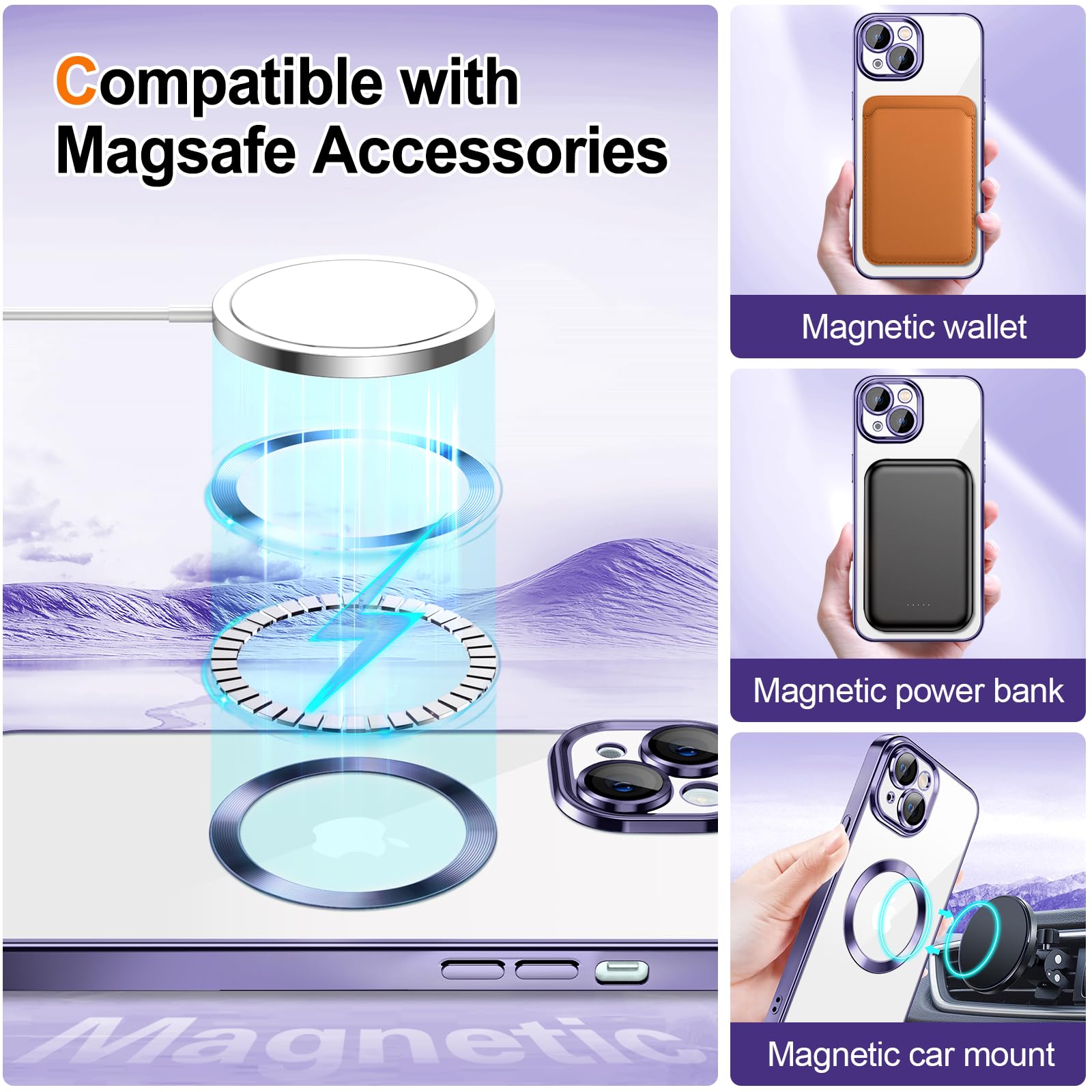 Hython For Iphone 13 Case Clear Magnetic Glitter Phone Cases [Compatible With Magsafe] Full Camera Lens Protector Slim Gradient