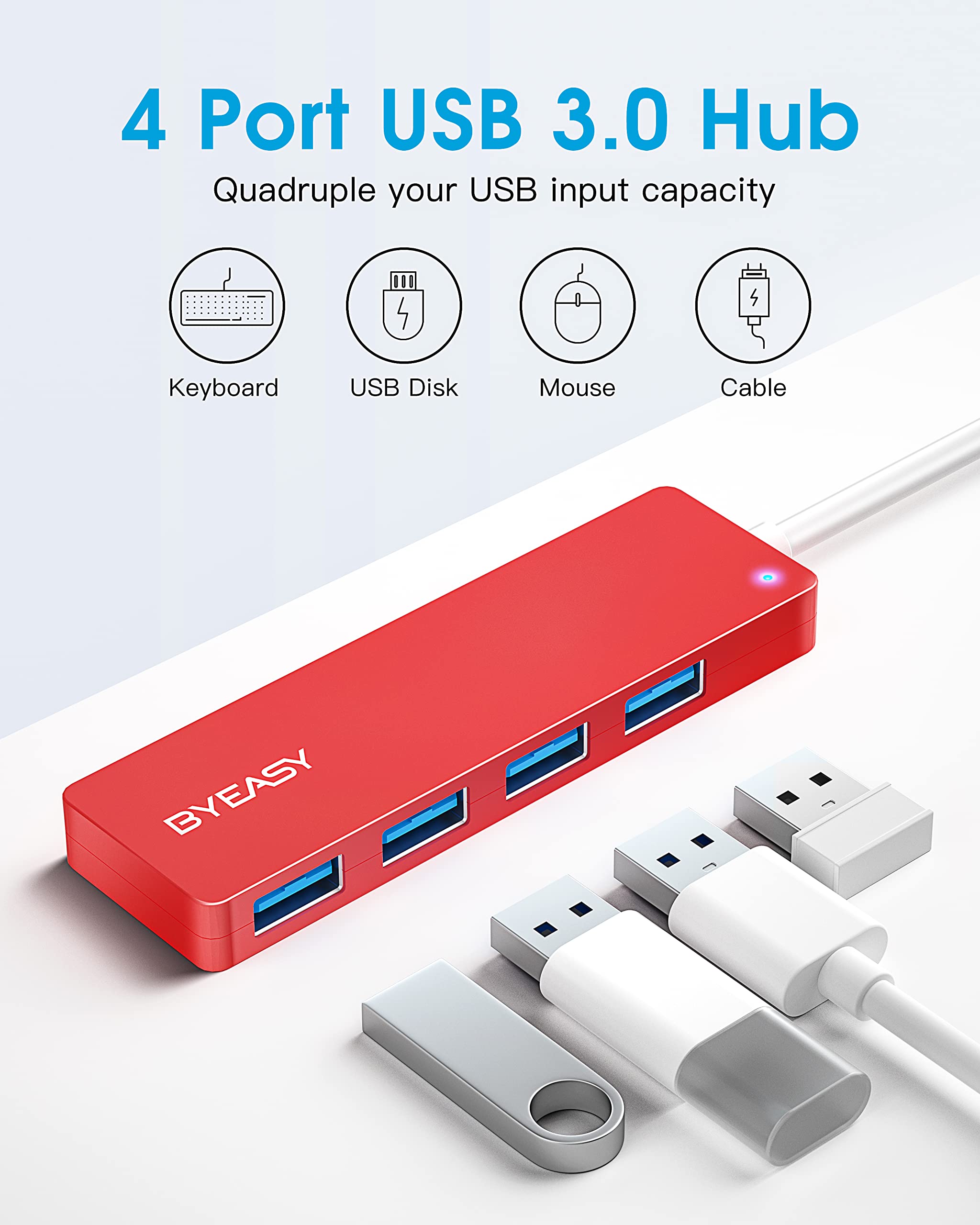 Usb Hub, Byeasy 4 Port Usb 3.0 Hub, Ultra Slim Portable Data Hub Applicable For Imac Pro, Macbook Air, Mac Mini/Pro, Surface Pro, Notebook Pc, Laptop, Usb Flash Drives, Tesla Model 3 And Mobile Hdd