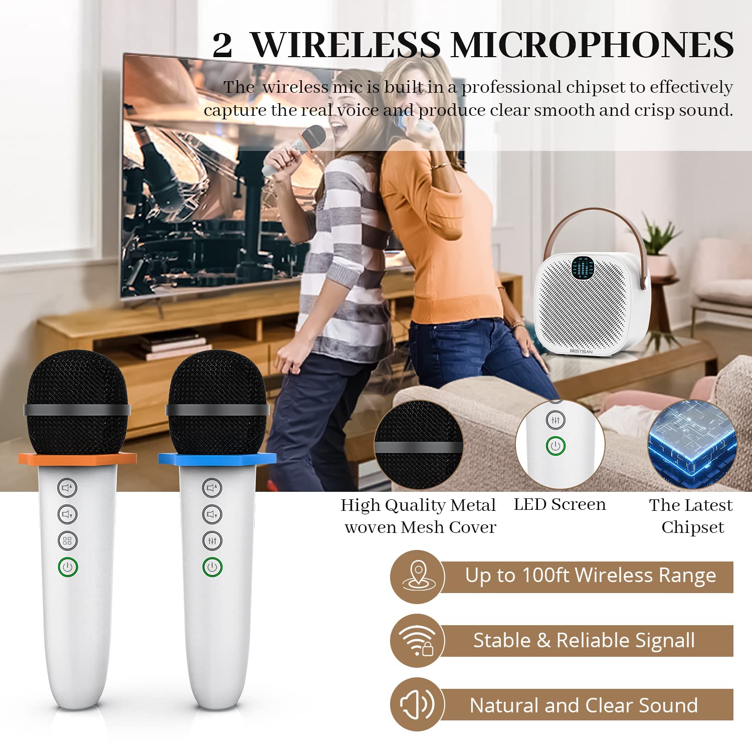 Byl Bestisan Karaoke Microphone, Portable Wireless Bluetooth Karaoke Mic For Adults&Kids Home Outdoor Party, Karaoke Machine For