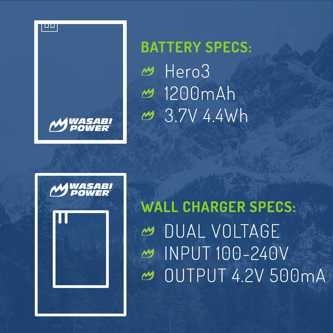 Wasabi Power Battery (2-Pack) And Charger For Gopro Hero3+, Hero3 And Gopro Ahdbt-201, Ahdbt-301, Ahdbt-302