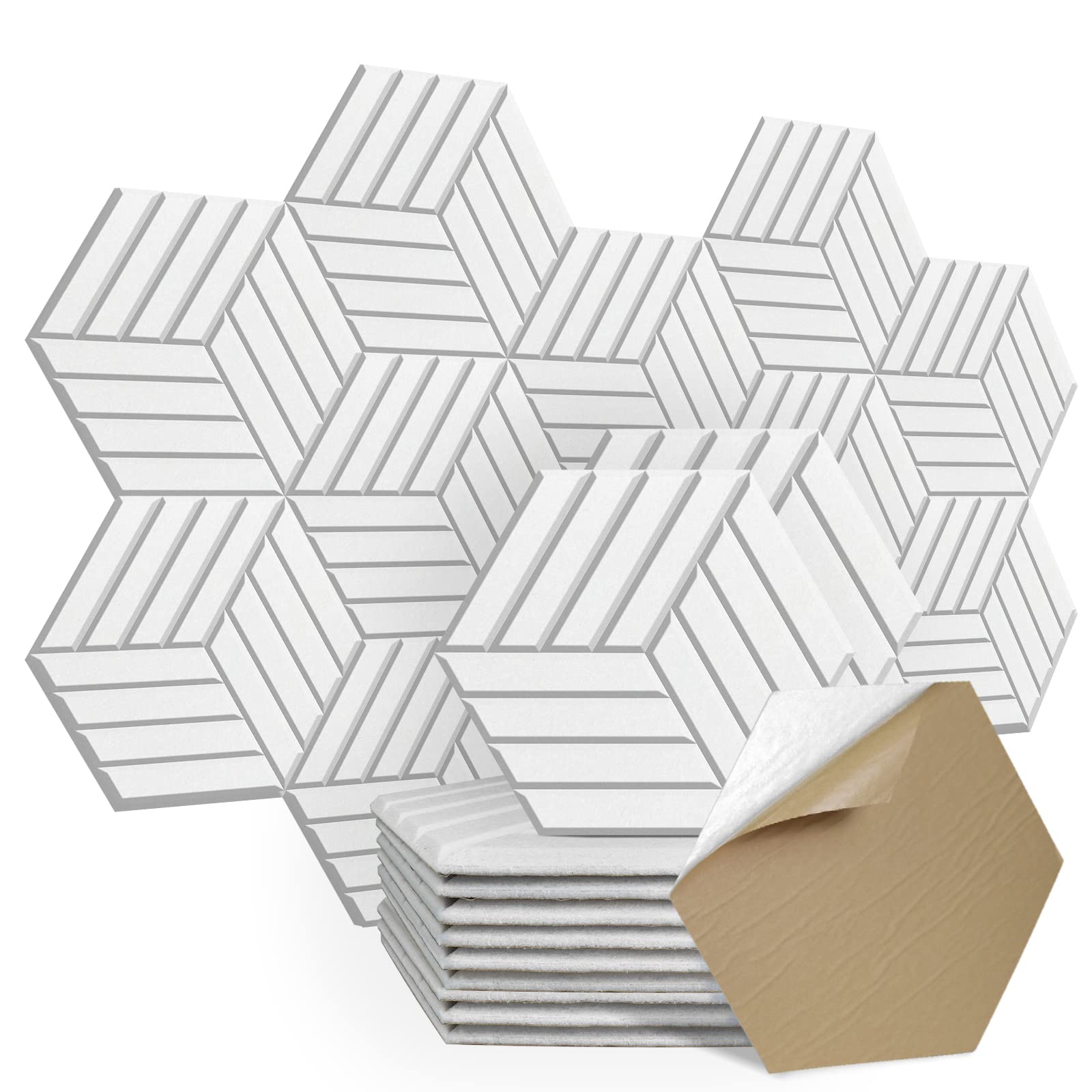 Shjade 12 Pack Acoustic Panel Self Adhesive, 14'' X 12'' X 0.4''High Density Sound Proof Padding, Hexagon Sound Proof Insulation
