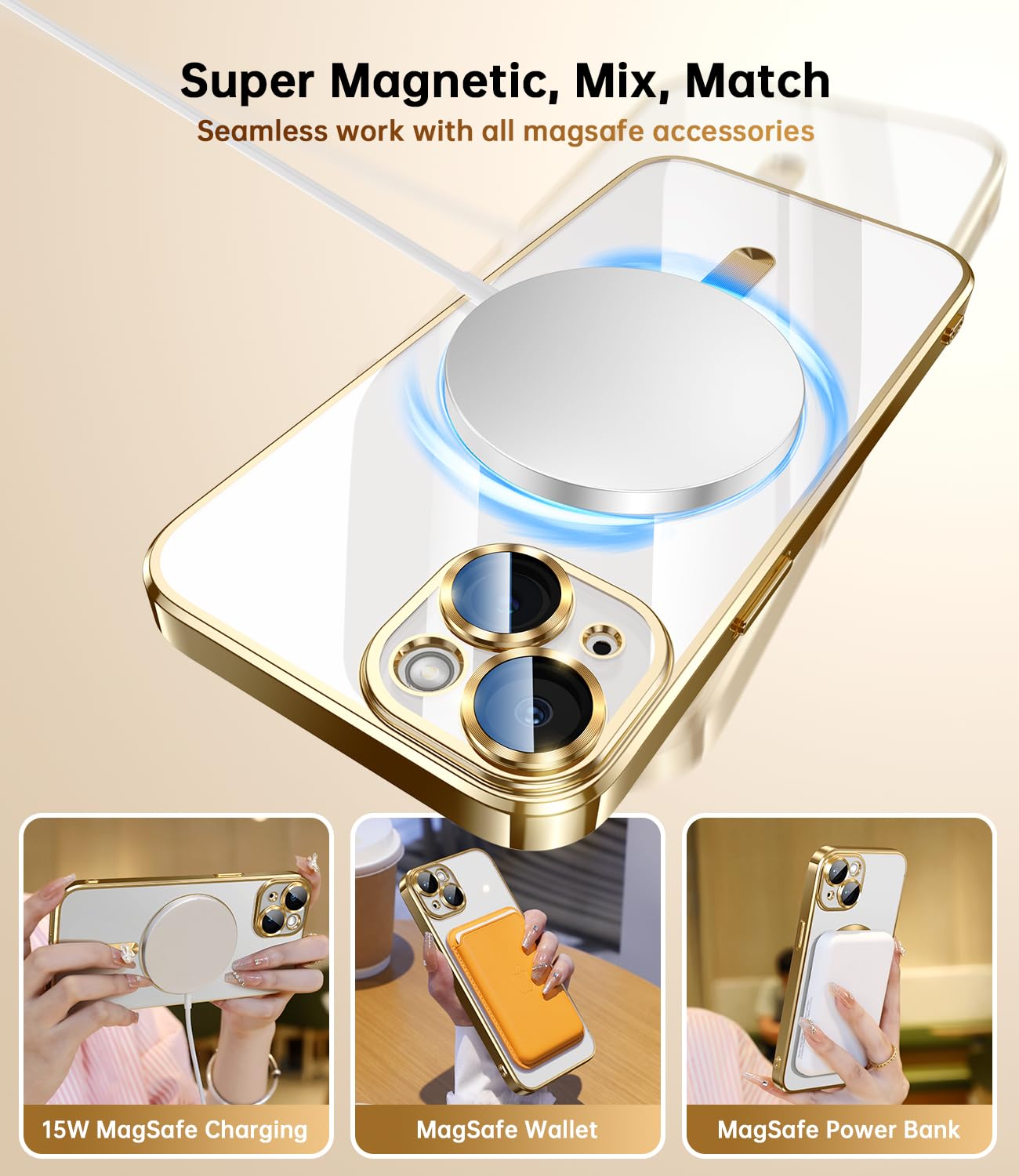 Waldeng For Iphone 15 Case With Integrated Camera Lens Protector, [Compatible With Magsafe] [Original Iphone Exterior], Crystal