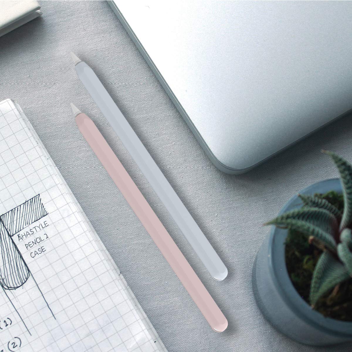 Ahastyle Ultra Thin Sleeve Silicone Skin Cover Compatible With Apple Pencil 2Nd Generation, Ipad Pro 11 12.9 Inch 2 Pack (Light