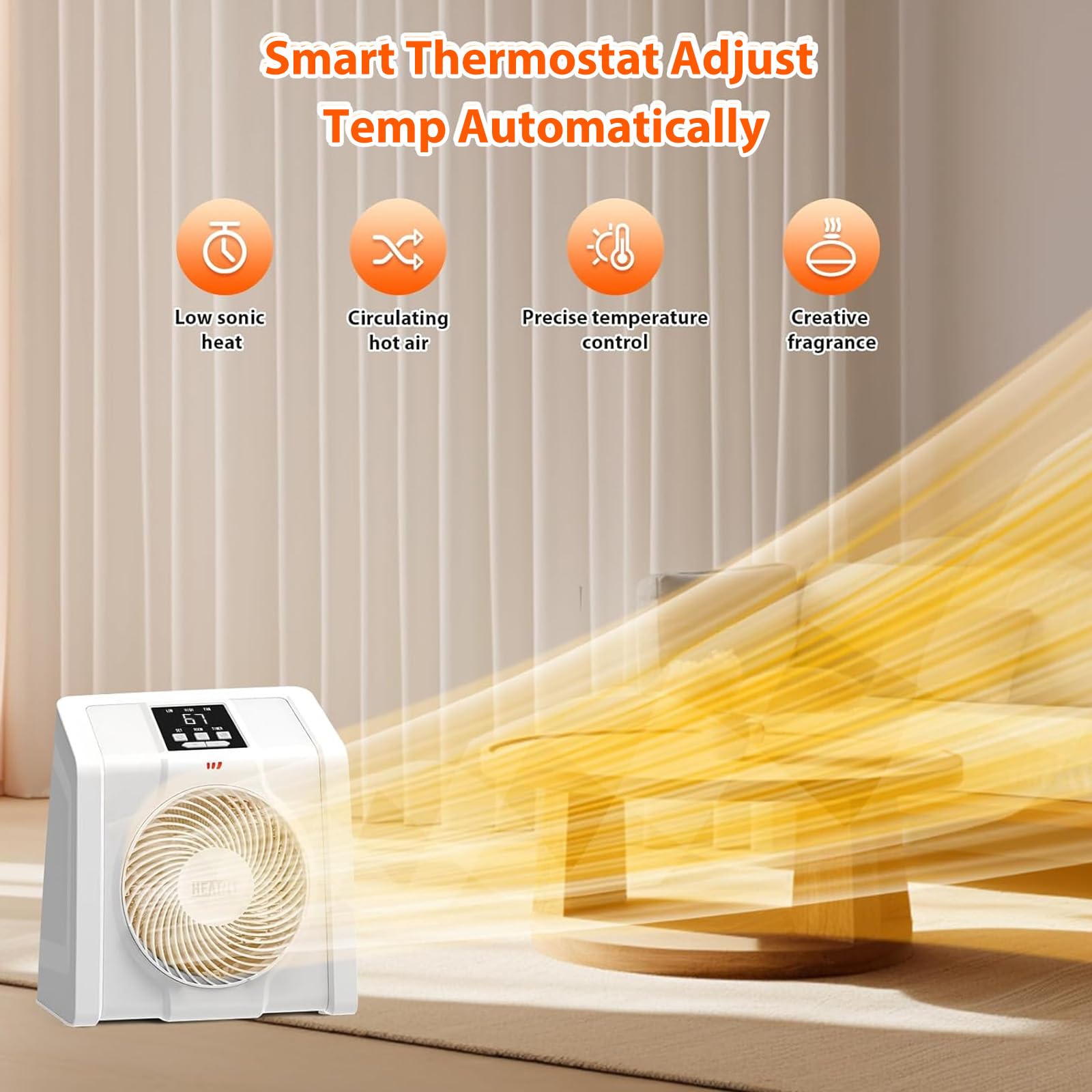 Heatit Space Heater For Indoor, Digital Display With Thermostat,1 12H Timer,Fan Mode,1500W/750W,Electric Space Heater For Office