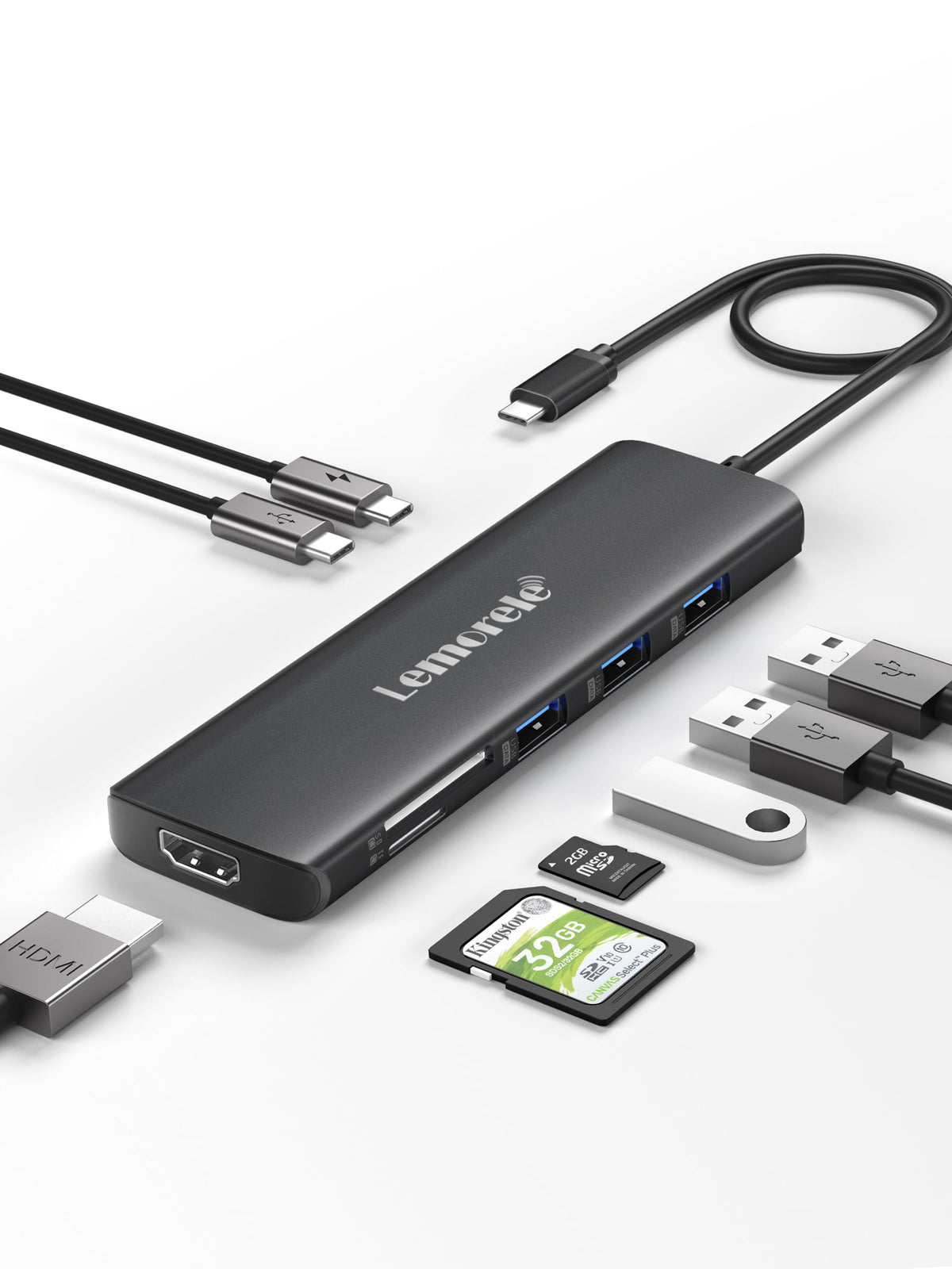 Lemorele Usb C Hub 8 In 1 Adapter, Usb C Hub With 4K Hdmi Output, 100W Power Delivery, Usb 3.0 5Gdps Port, Sd/Tf Card Reader Adp
