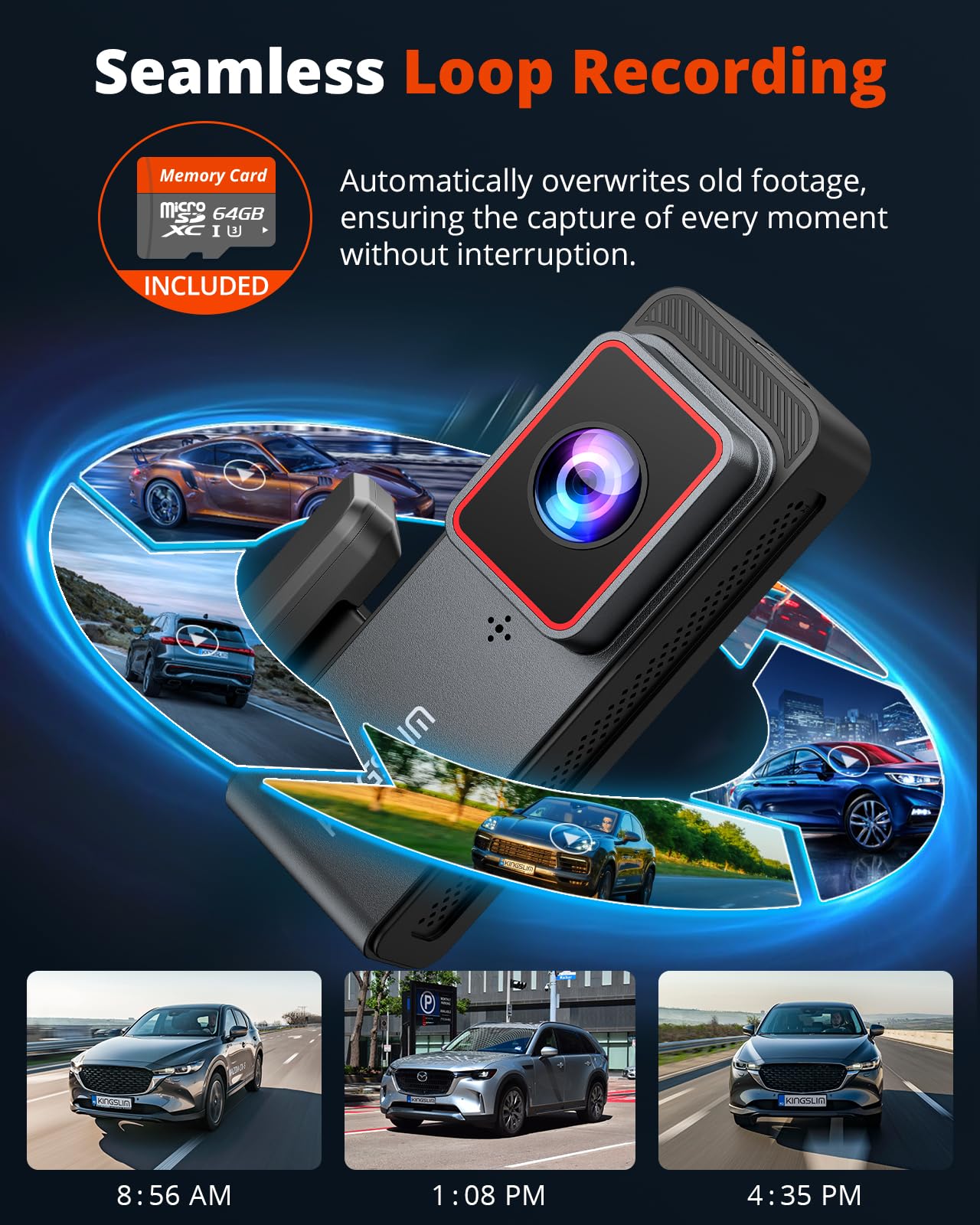 Kingslim 4K Dash Cam Front And Rear With 64Gb Sd Card, 5G Wifi Dash Camera For Cars, 1.5 Screen Dashcam Wireless App Control,