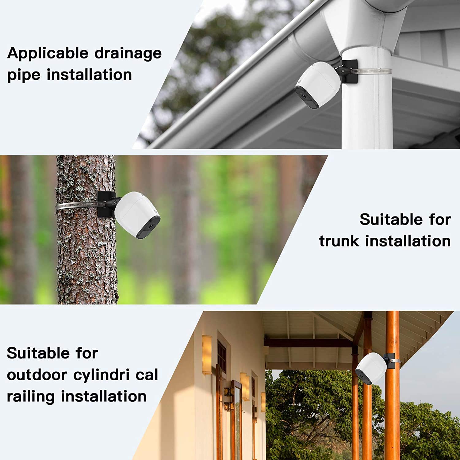 Okemeeo Universal Outdoor Camera Pole Mount For Eufycam 2C Pro/2C/3C/Arlo Pro 5S/Pro 4/Pro 3/Ultra 2/Essential Xl And More 1/4�� Threaded Camera Adjustable Mount No Drill (Black, 2 Pack)