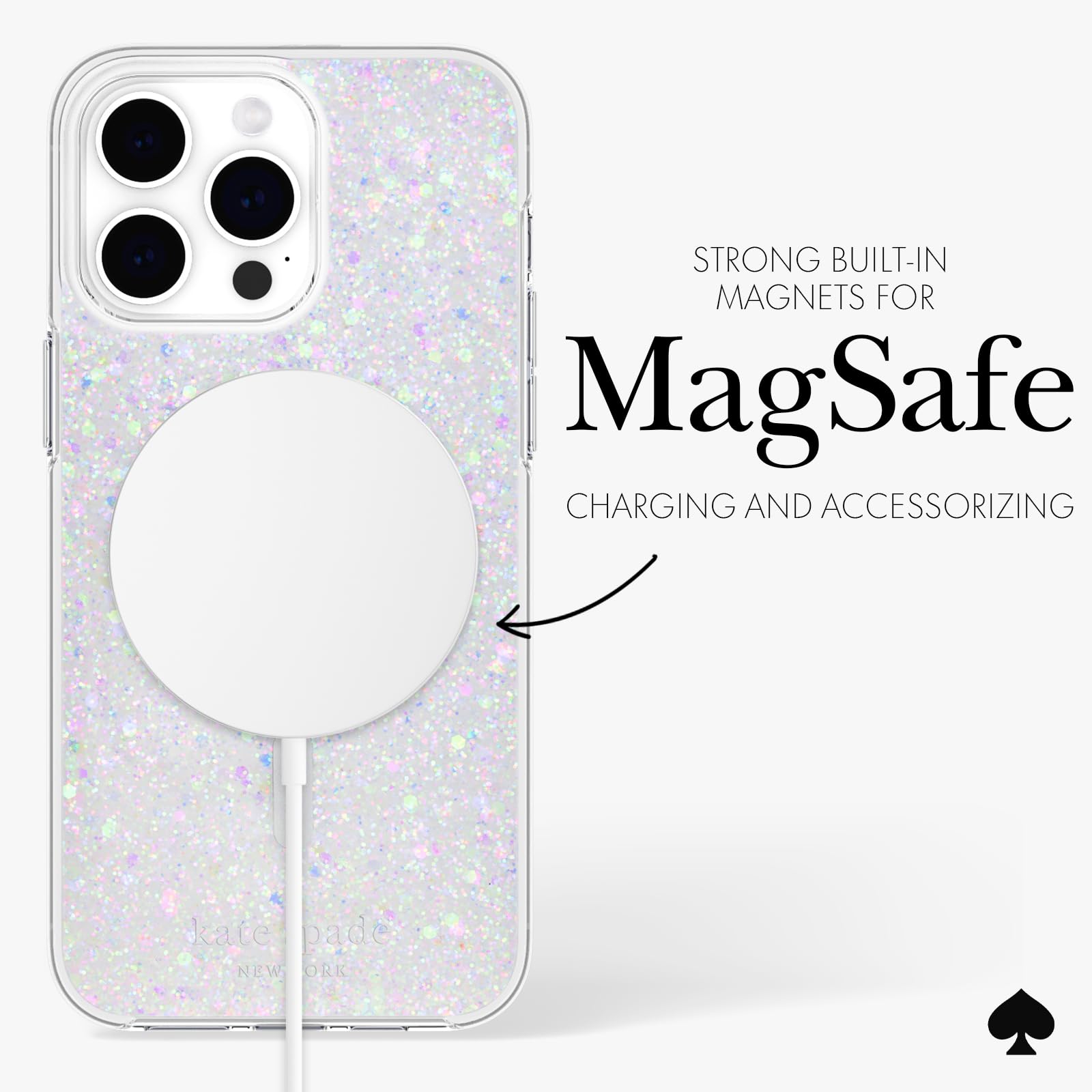 Kate Spade New York Apple Iphone 15 Pro Max Case, Compatible With Magsafe Phone Cover   Chunky Glitter Iridescent